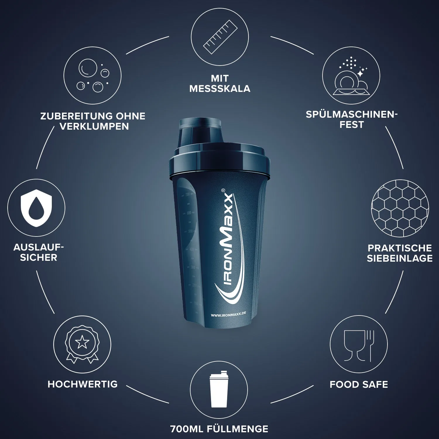 IronMaxx Shaker 700ml Mistle Blue mit Sieb