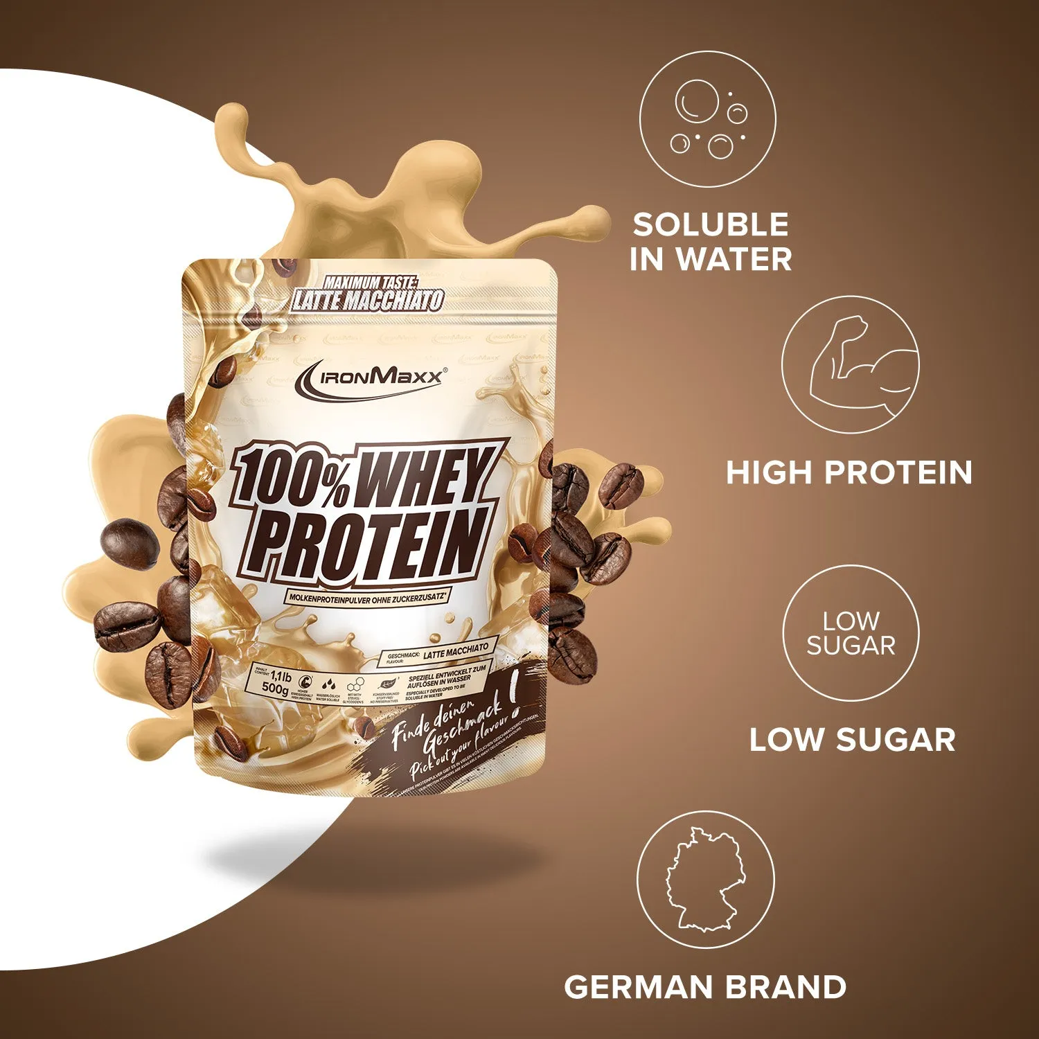 IronMaxx 100% Whey Protein Pulver 500g Latte Macchiato
