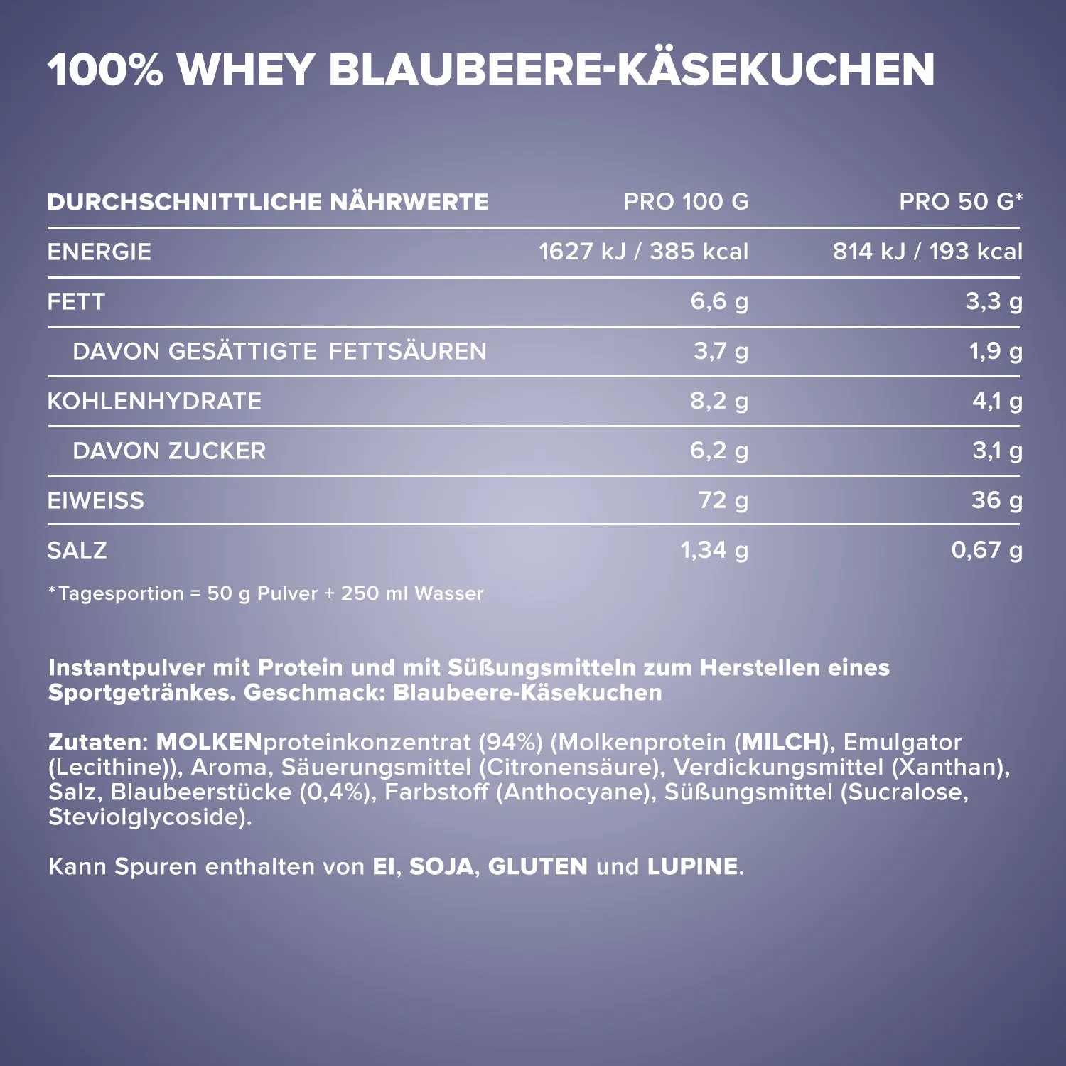 IronMaxx 100% Whey Proteinpulver 900g Blueberry Cheesecake zuckerfrei