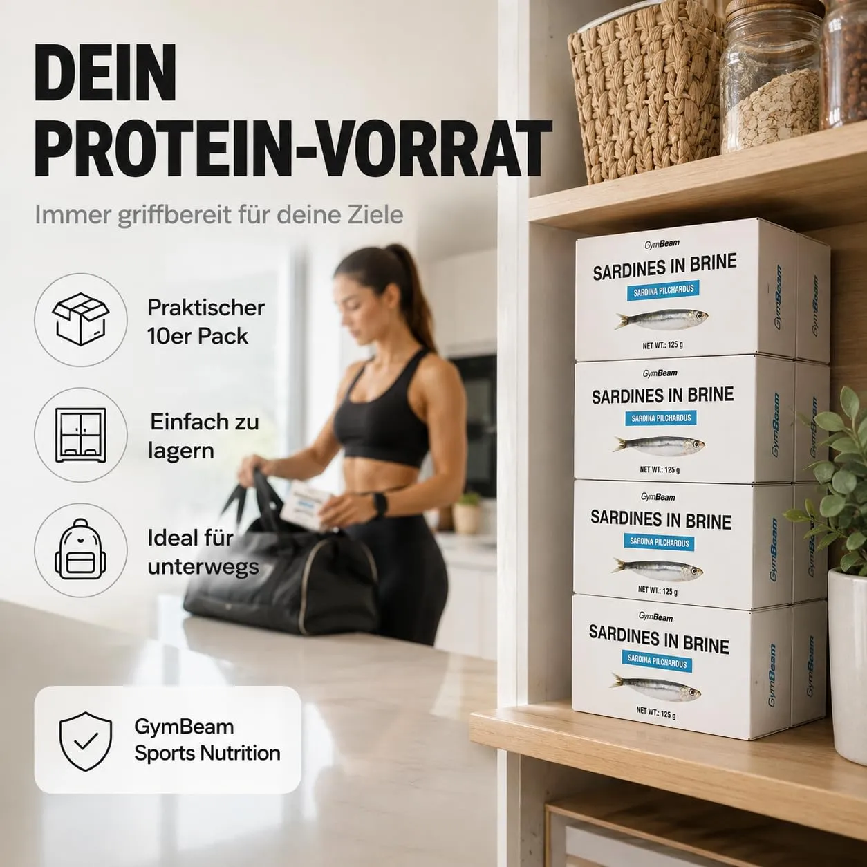 GymBeam Sardinen in Salzlake 125 g 10er Pack proteinreich