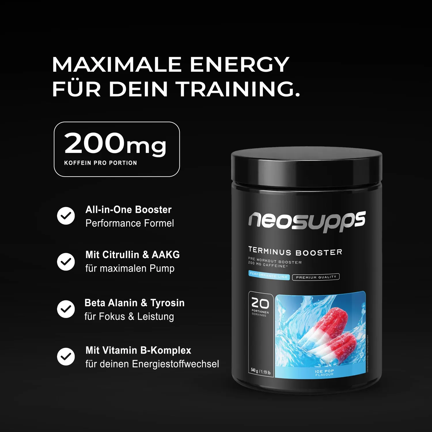 Neosupps Terminus Booster Ice Pop 540g vegan