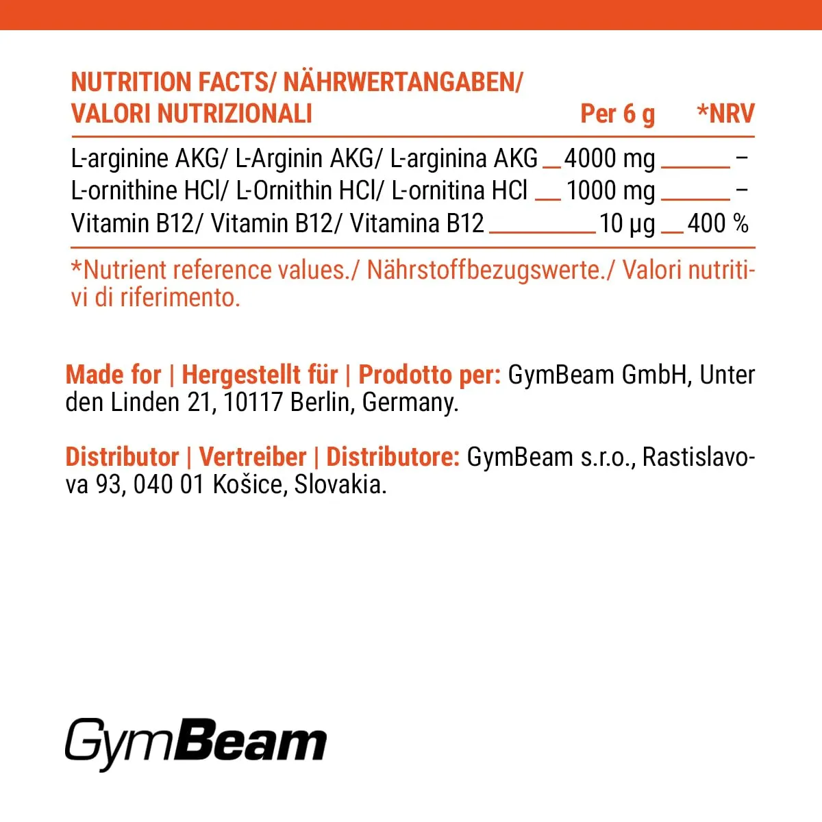 GymBeam L-Arginin + Ornithin 420 g Grüner Apfel