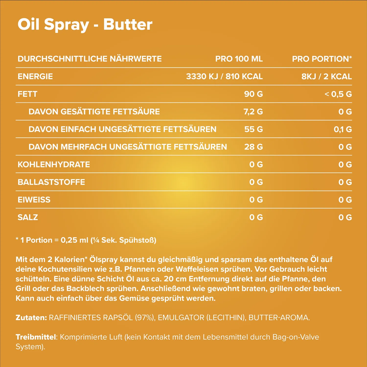 IronMaxx SqueeZero Ölspray Butter 200ml 2 kcal
