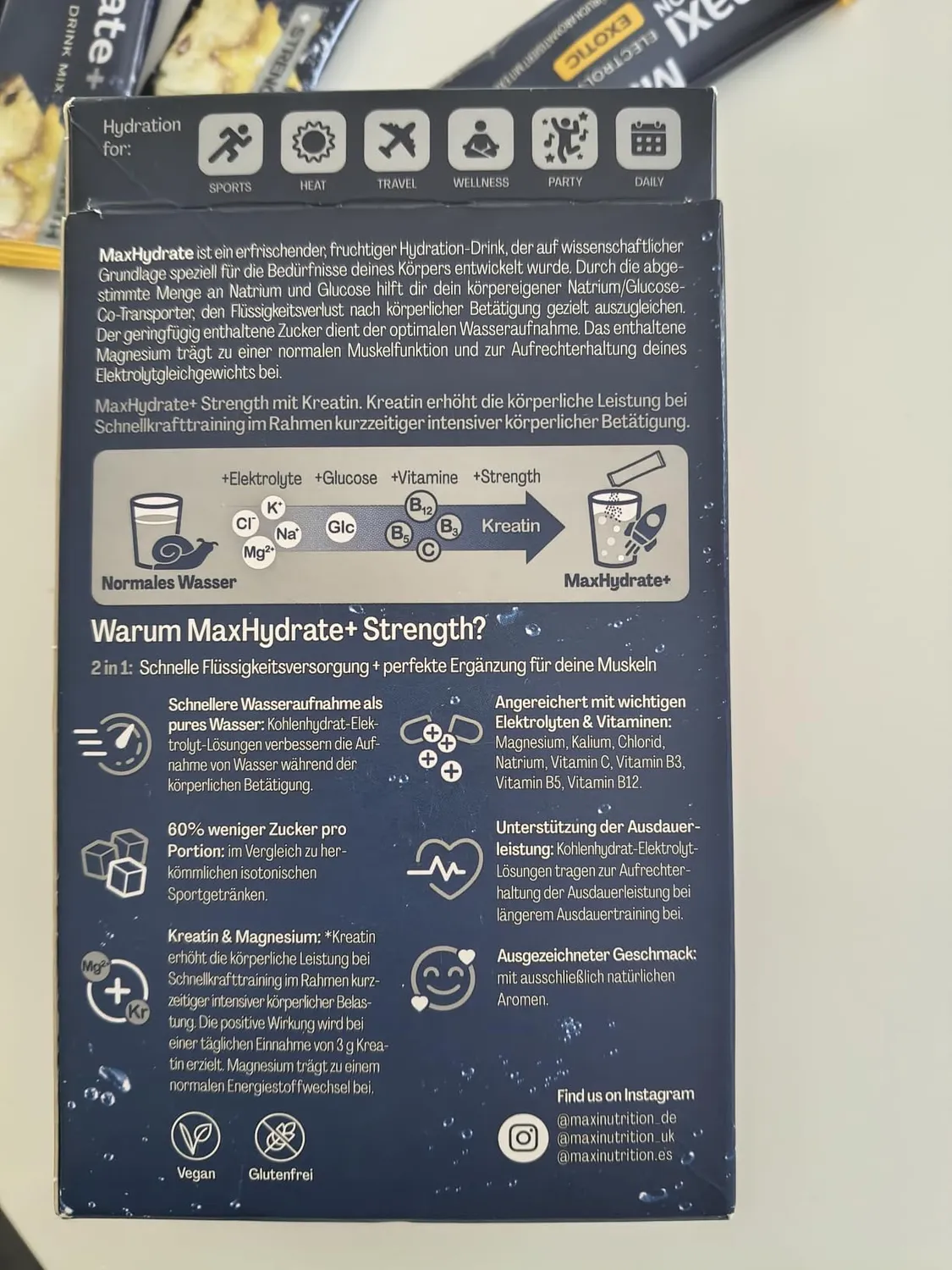 MaxiNutrition MaxHydrate+ Strength Elektrolytpulver Exotic 8 Sticks Kreatin