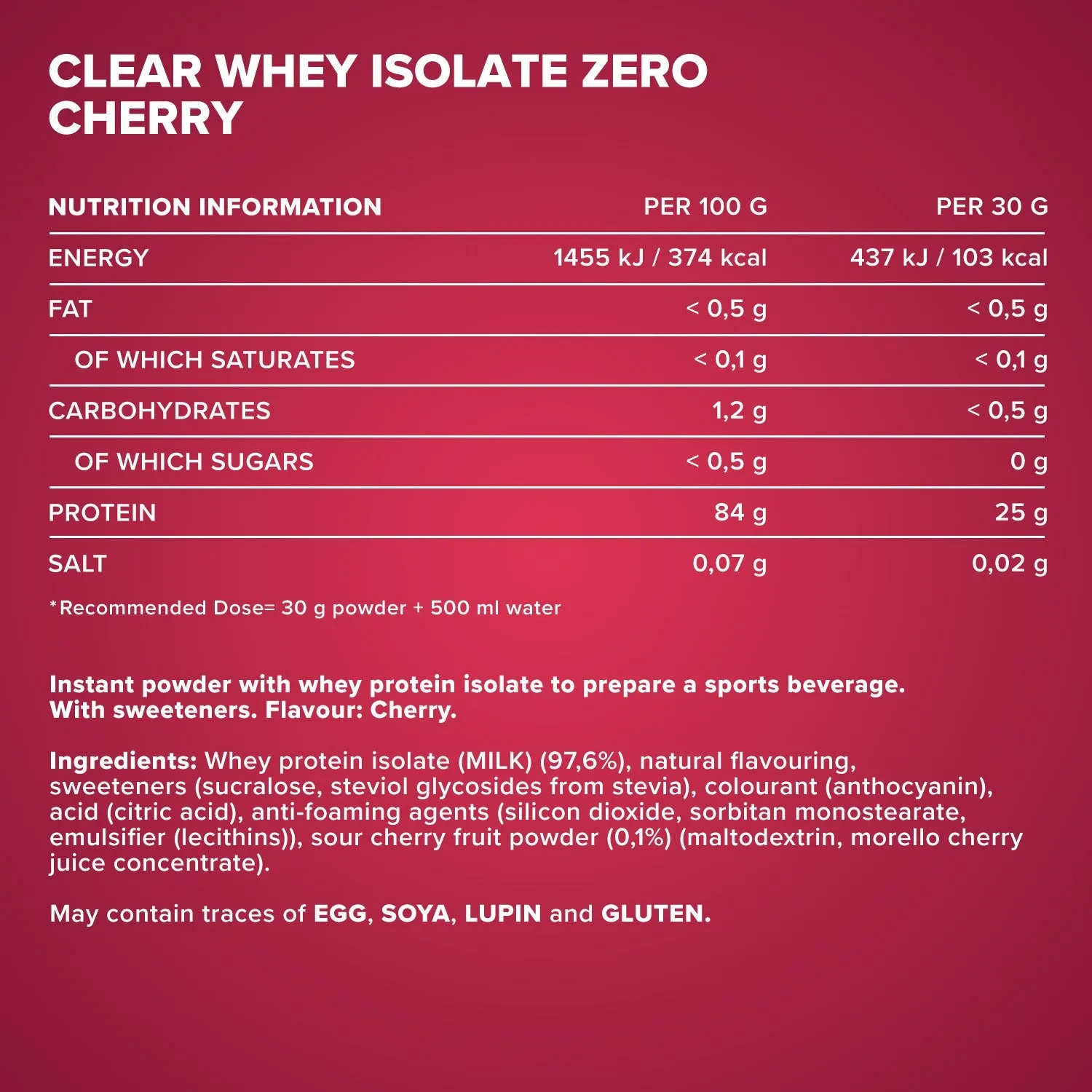 IronMaxx Clear Whey Isolate ZERO Isolat 400g Cherry zuckerfrei