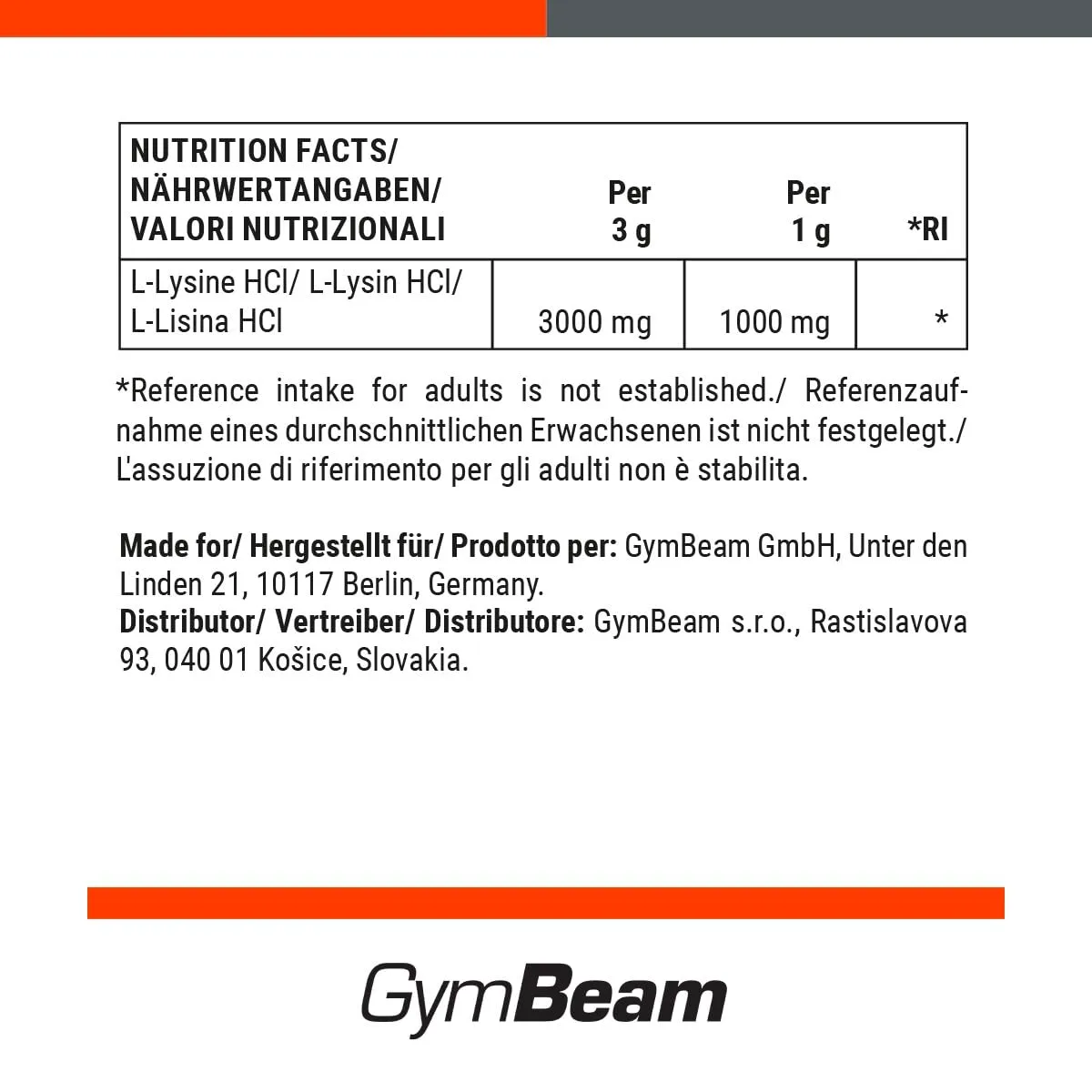 GymBeam L-Lysin Pulver 250 g hochlöslich Aminosäure