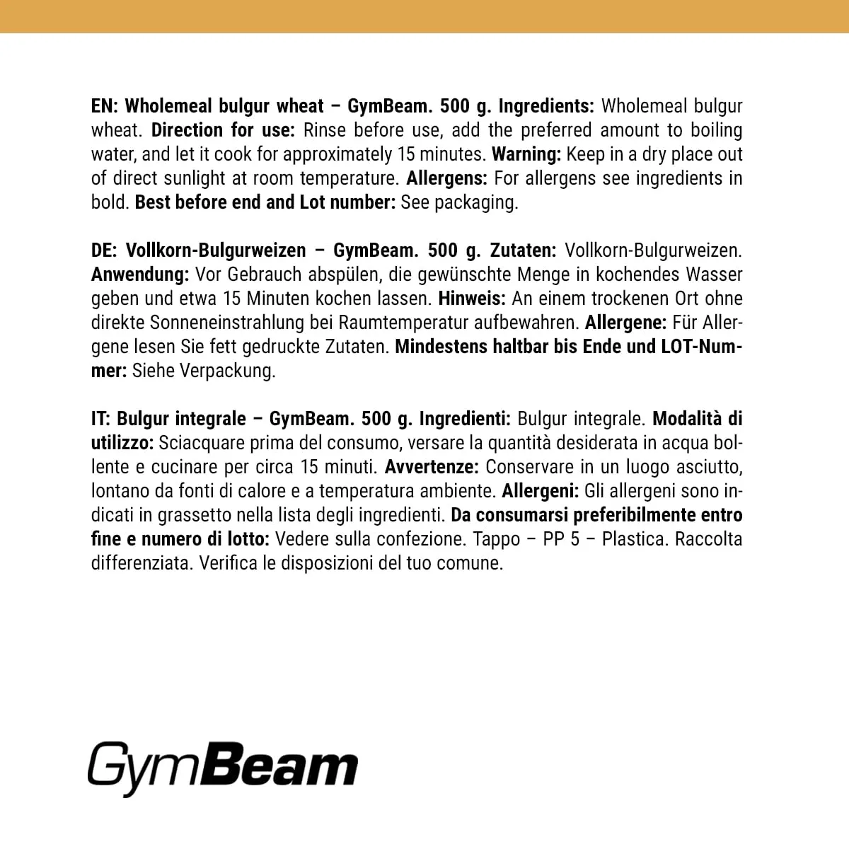 GymBeam Bulgur Vollkornweizen 6 x 500 g ballaststoffreich