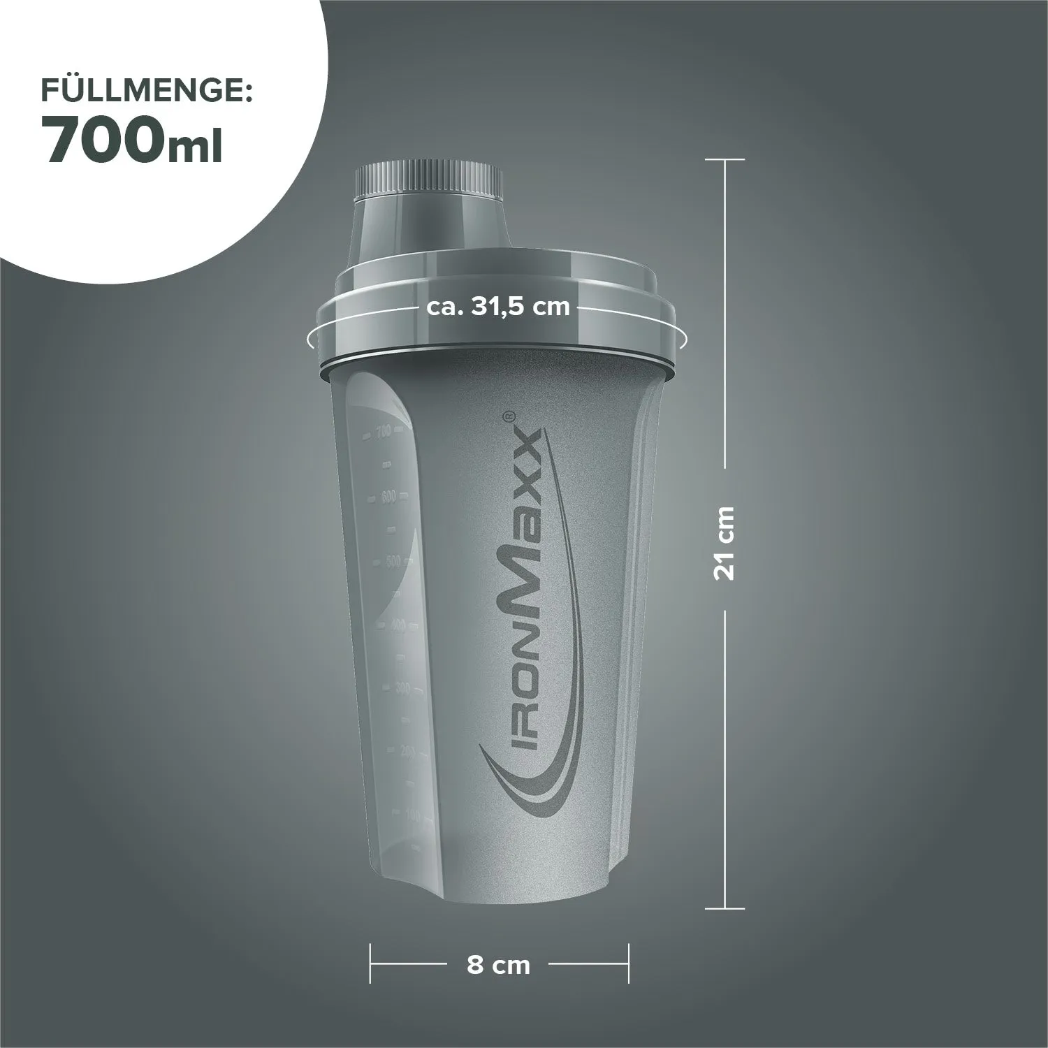 IronMaxx Sculpt Luxe Shaker Ash Grey 700ml mit Sieb