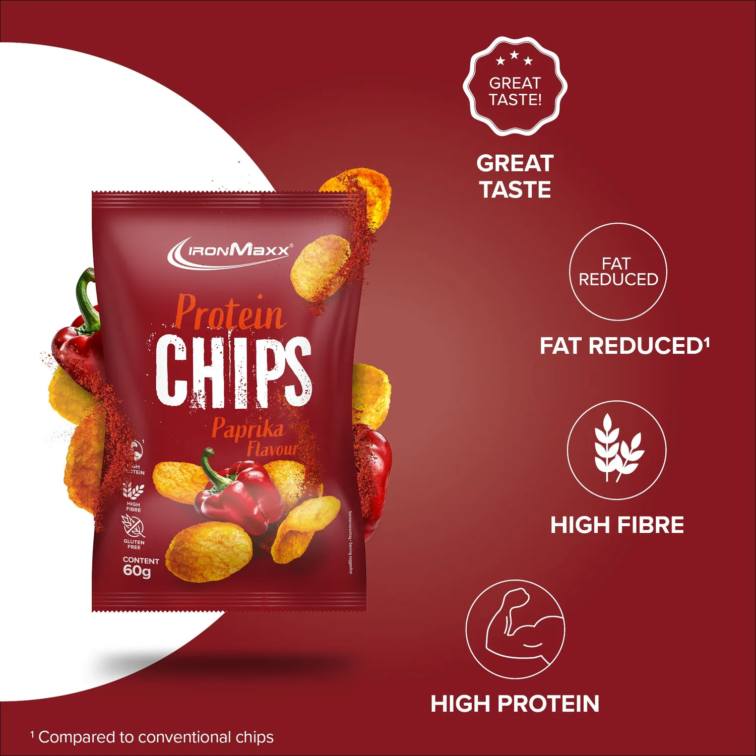 IronMaxx Protein Chips 3.0 Paprika 60g 40% Eiweiß