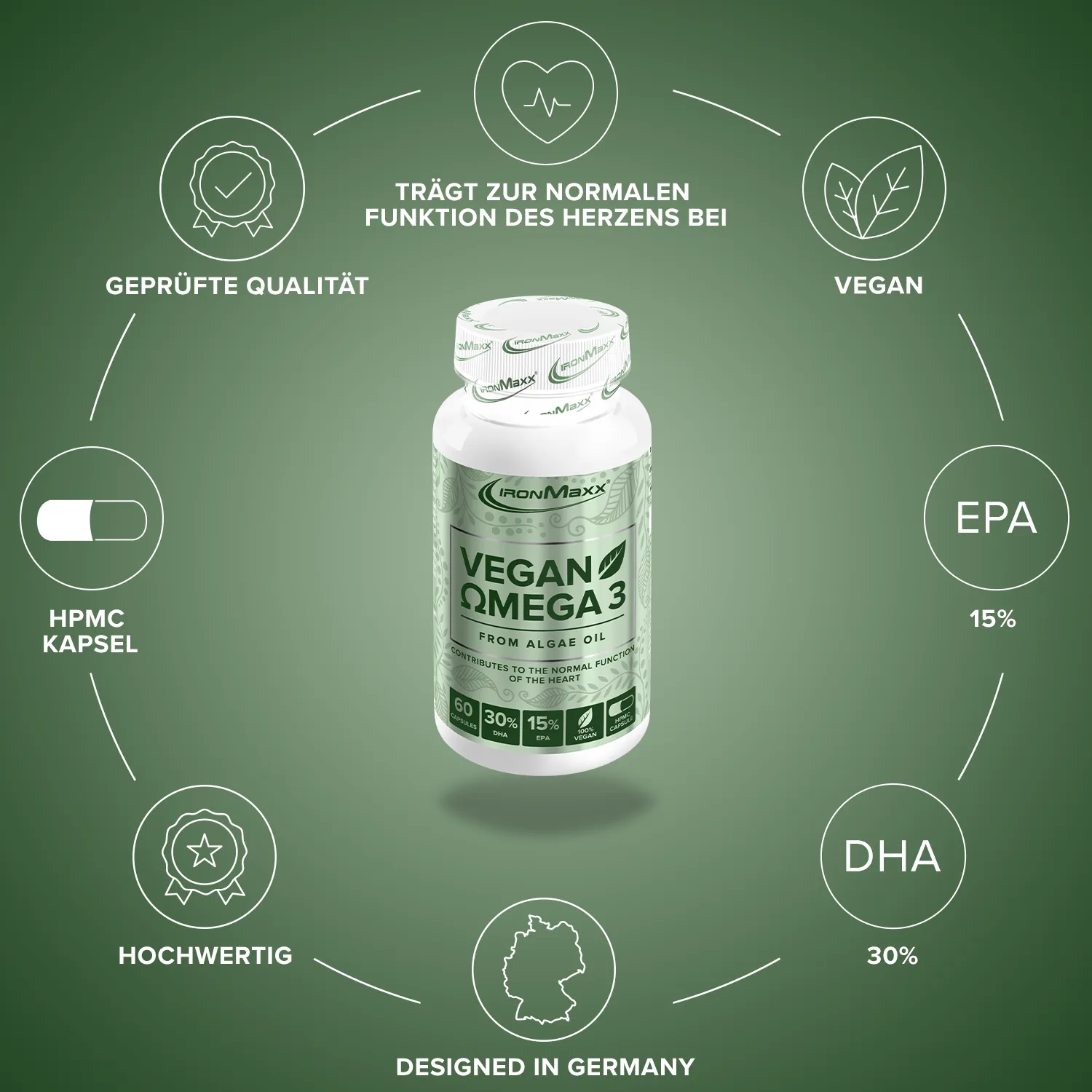 IronMaxx Vegan Omega 3 Algenöl-Kapseln 60 Kapseln