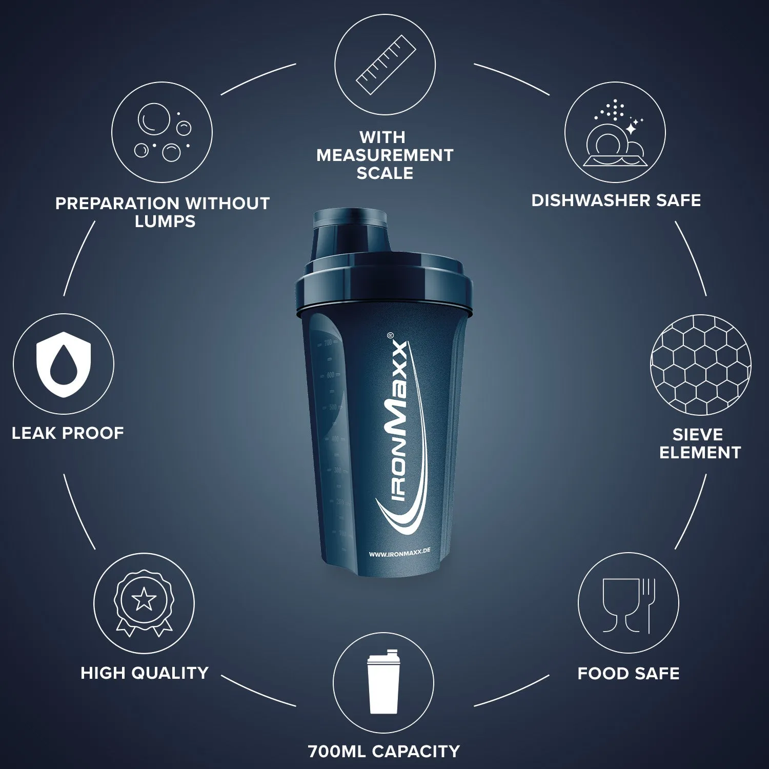 IronMaxx Shaker 700ml Mistle Blue mit Sieb