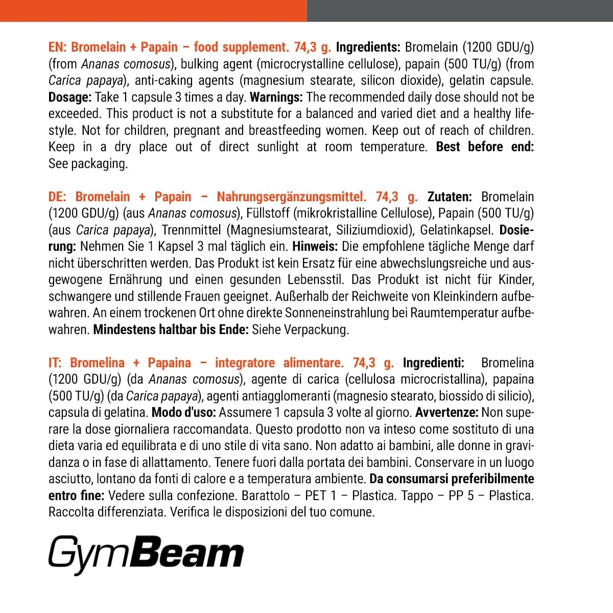 GymBeam Bromelain Papain Kapseln 90 Stk pflanzlich