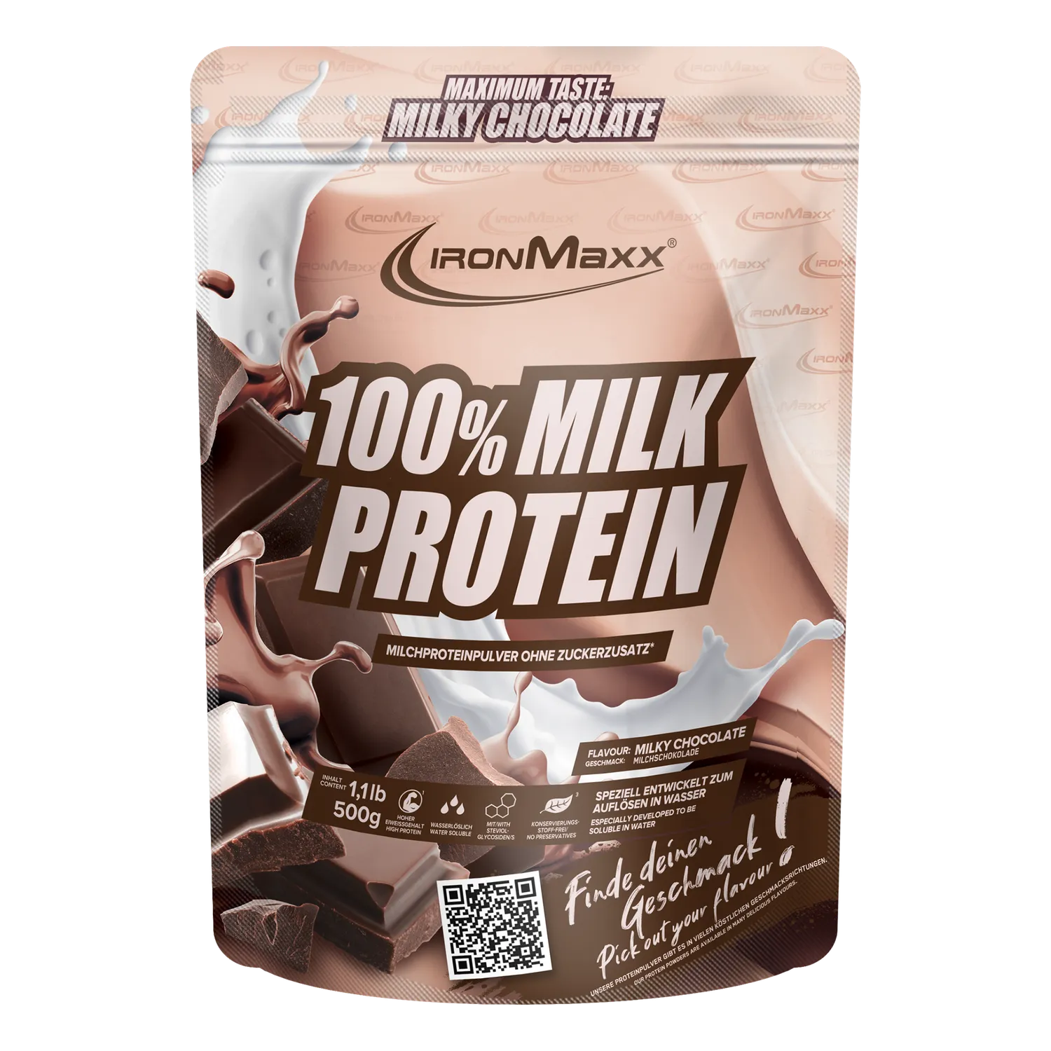 IronMaxx 100% Milk-Protein Pulver Milky Chocolate 500g Casein