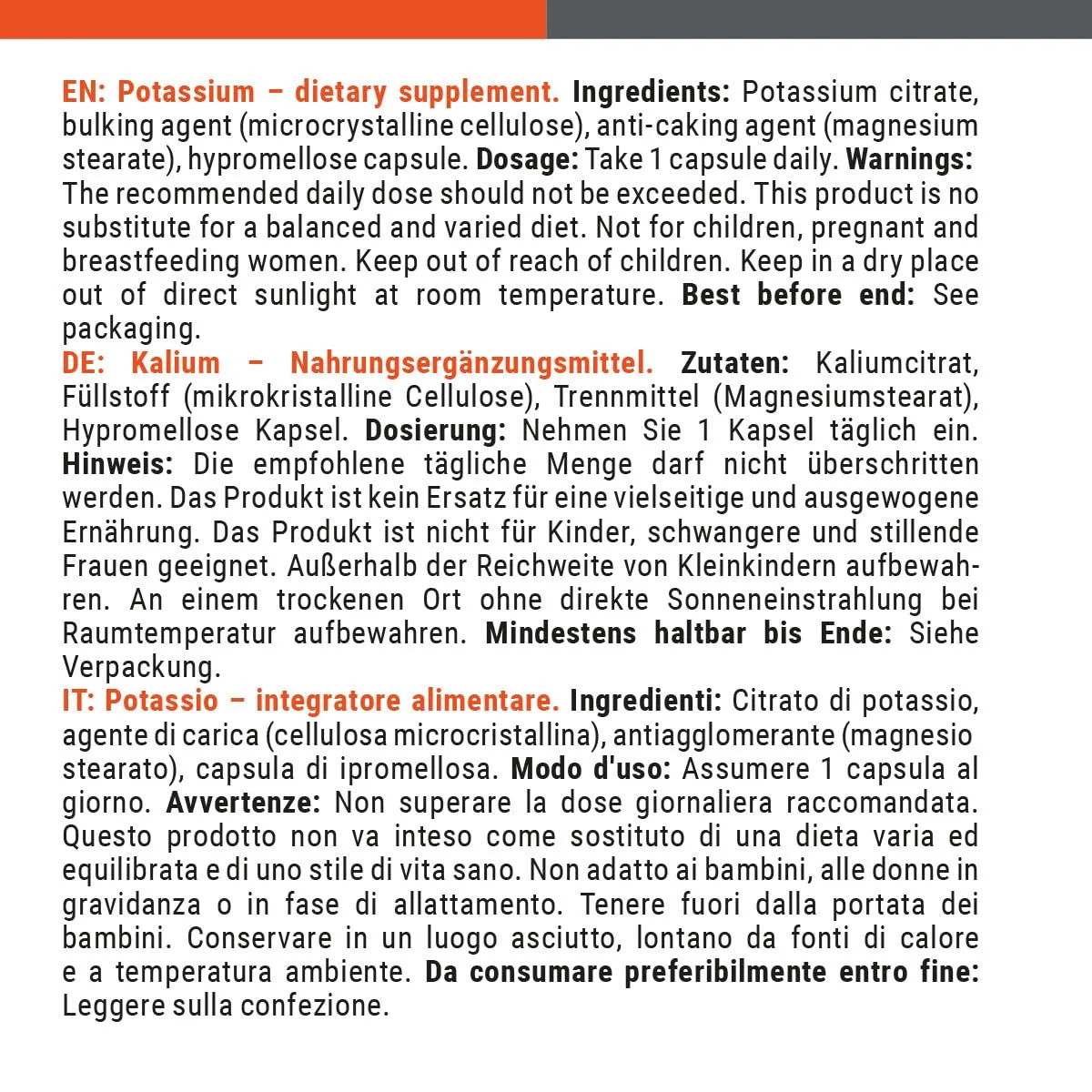 GymBeam Kalium Tabletten 90 Kapseln 300 mg Elektrolyt