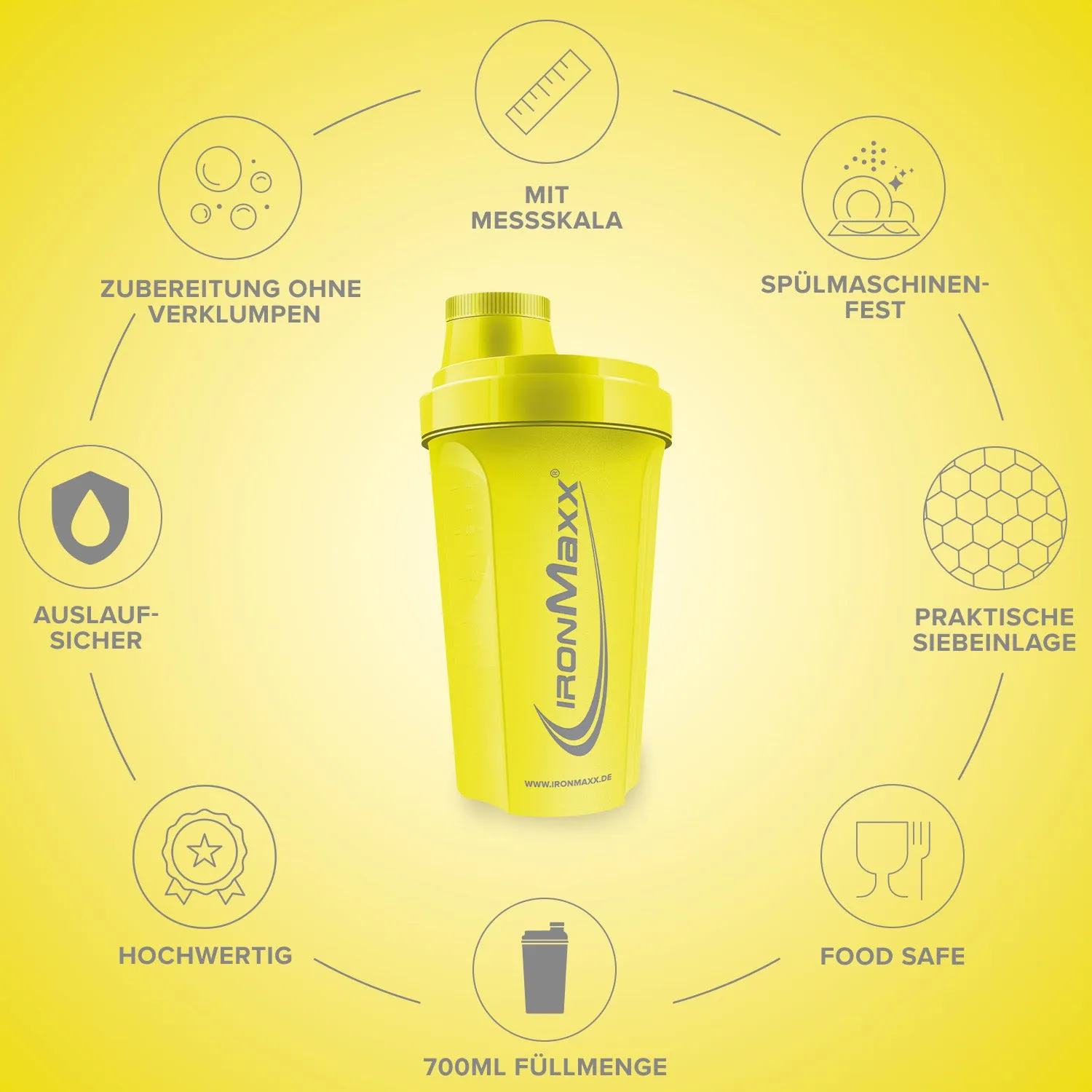 IronMaxx Shaker 700 ml Killer Yellow Proteinshaker