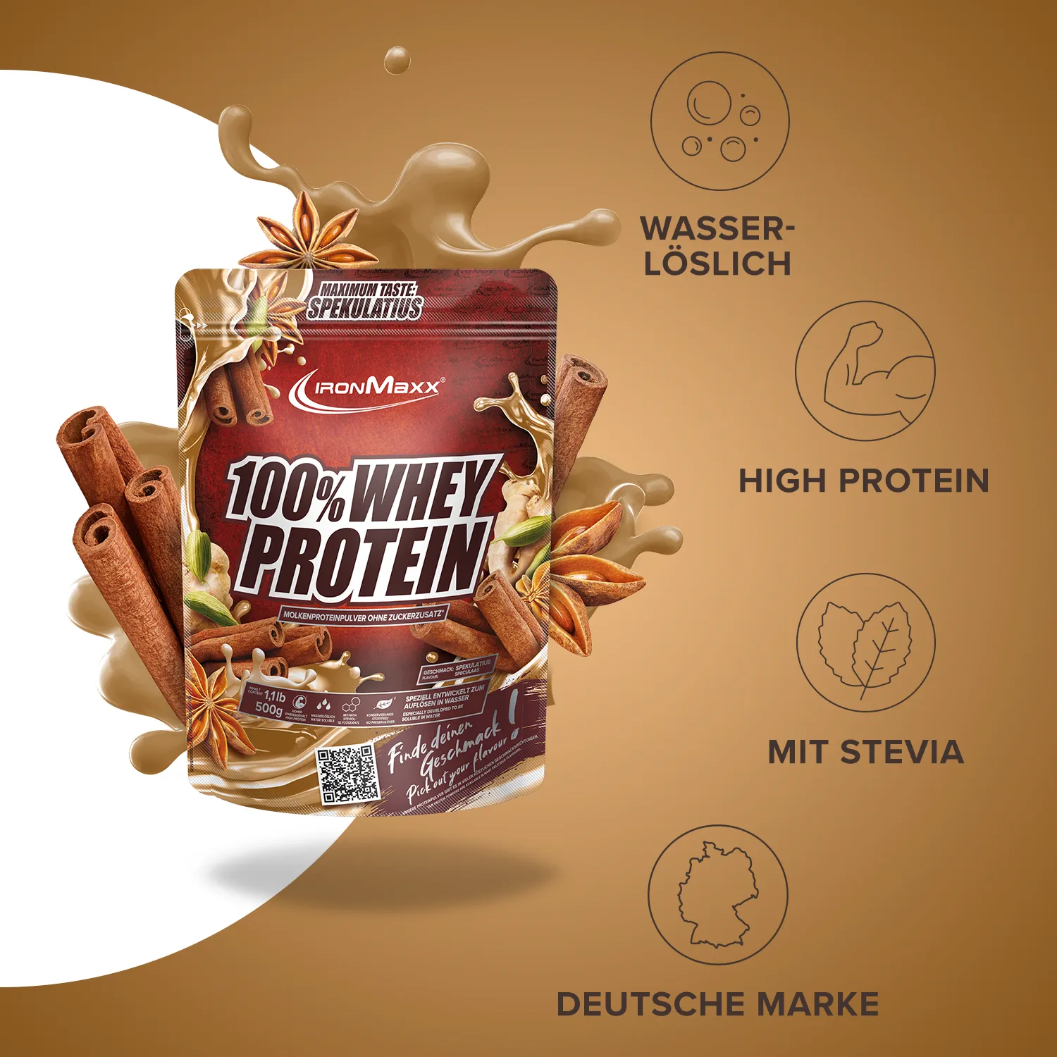 IronMaxx 100% Whey Protein Pulver Spekulatius 500g High Protein