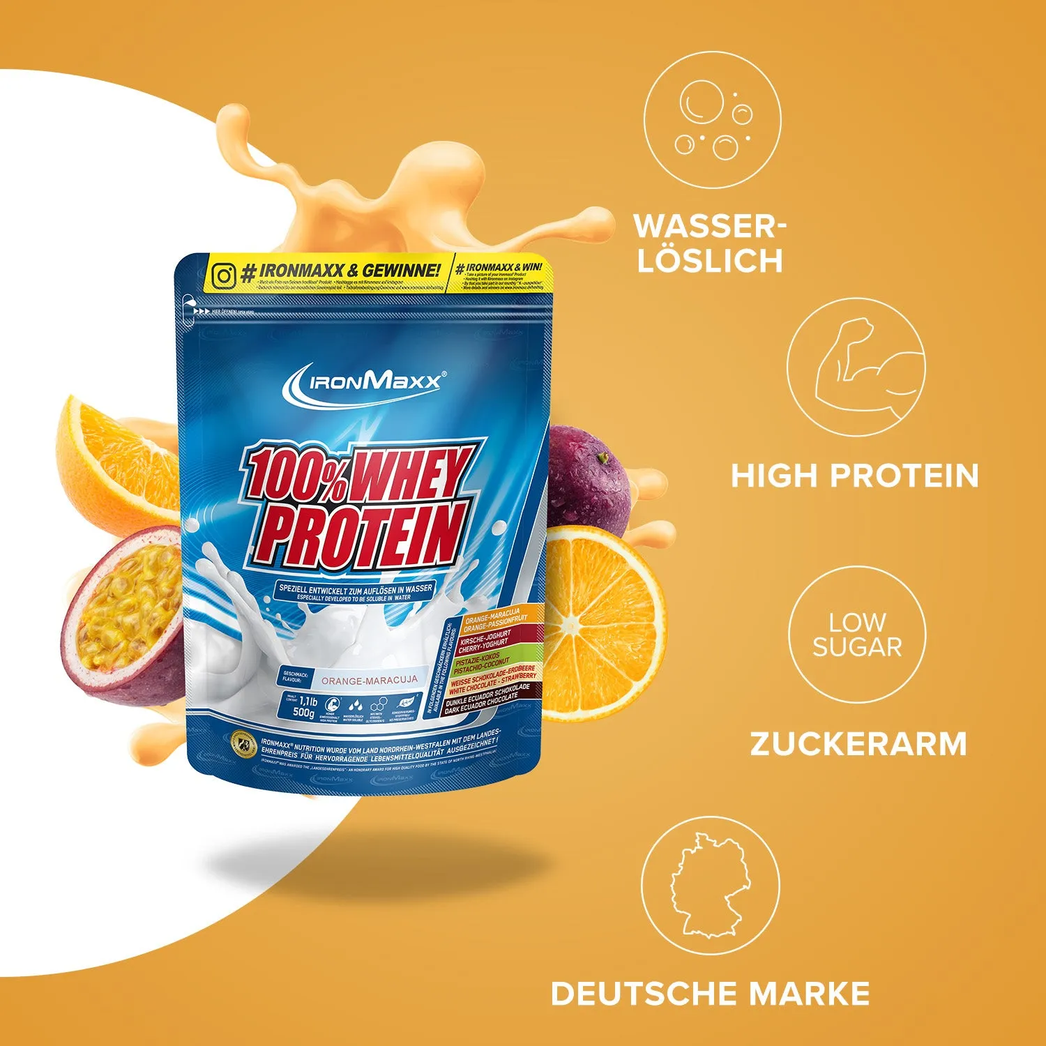 IronMaxx 100% Whey Protein Orange Maracuja 500 g fruchtig