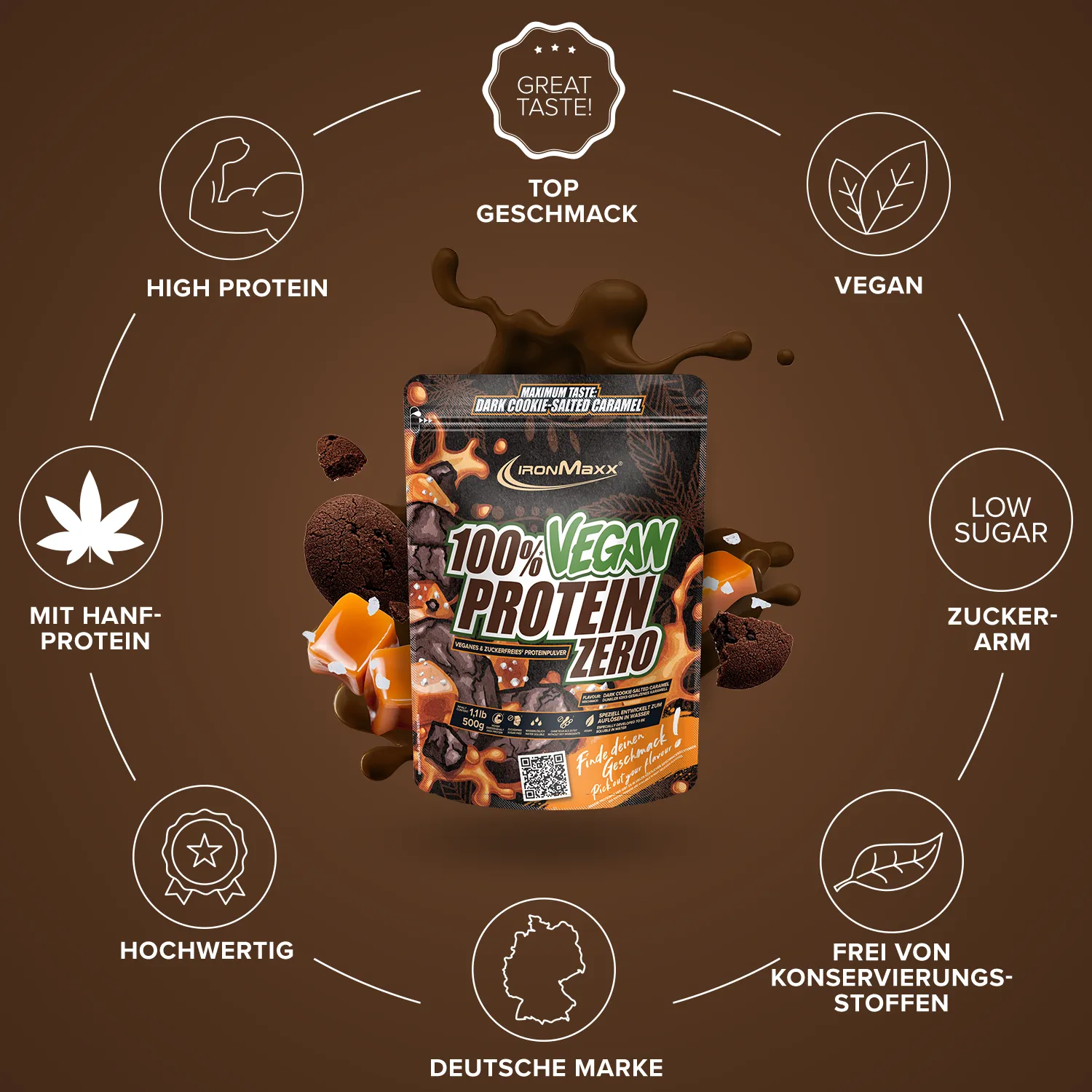 IronMaxx 100% Vegan Protein Zero Pulver 500g Cookie Caramel