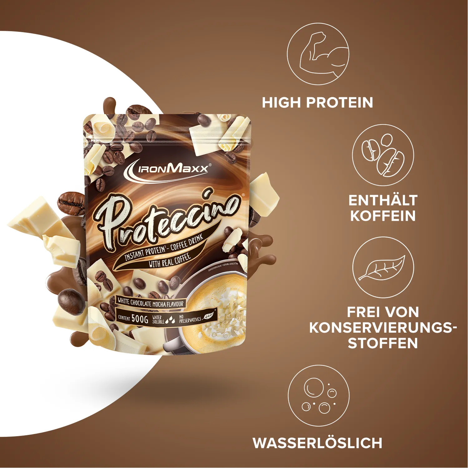 IronMaxx Proteccino Proteinpulver White Chocolate Mocha 500g