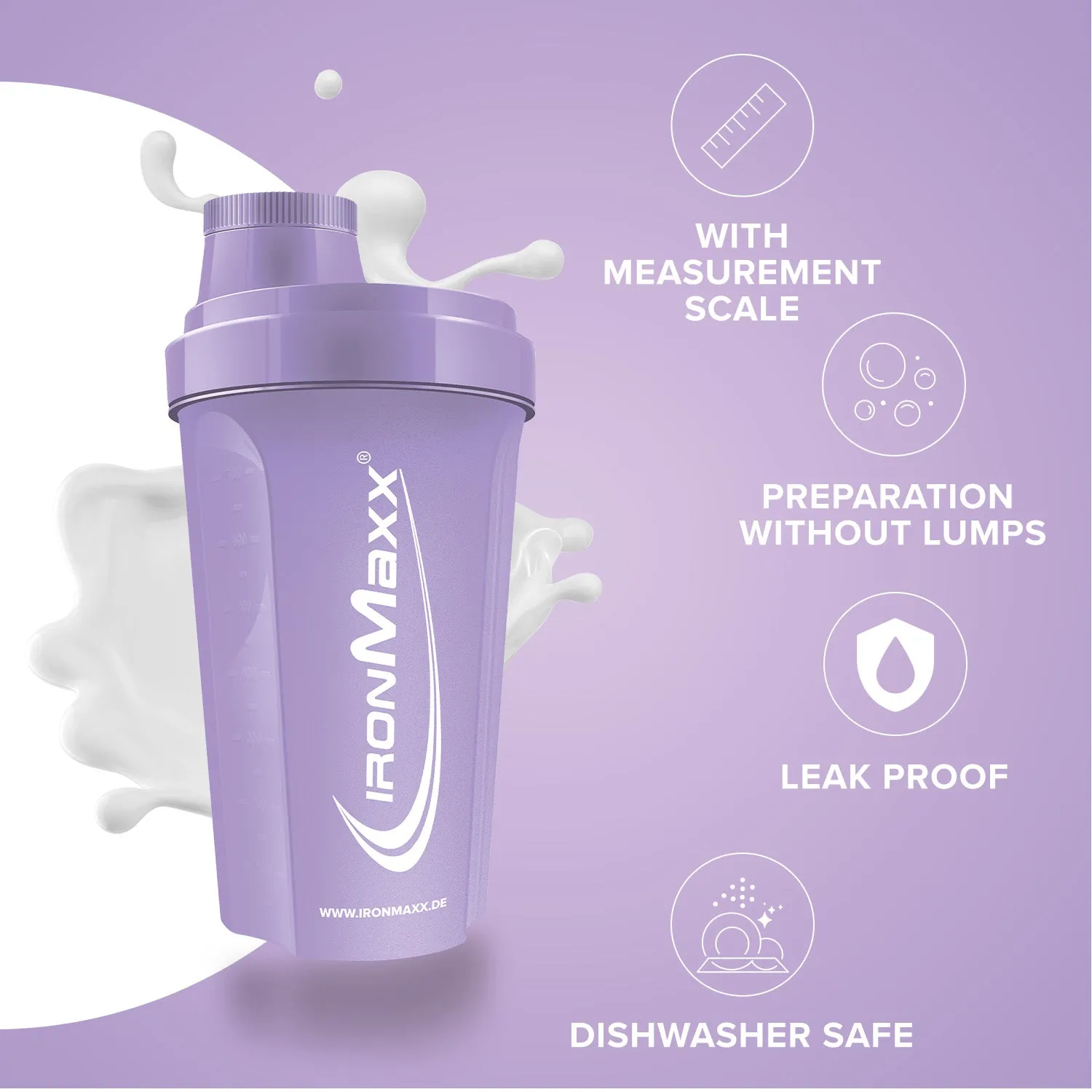 IronMaxx Shaker Lavender 700 ml BPA-frei mit Sieb