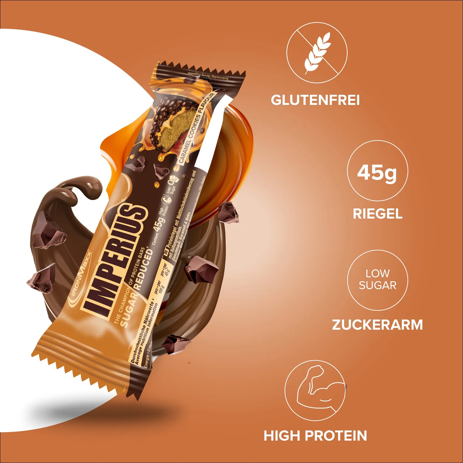 IronMaxx Imperius Proteinriegel Caramel Cookie 24x45g proteinreich