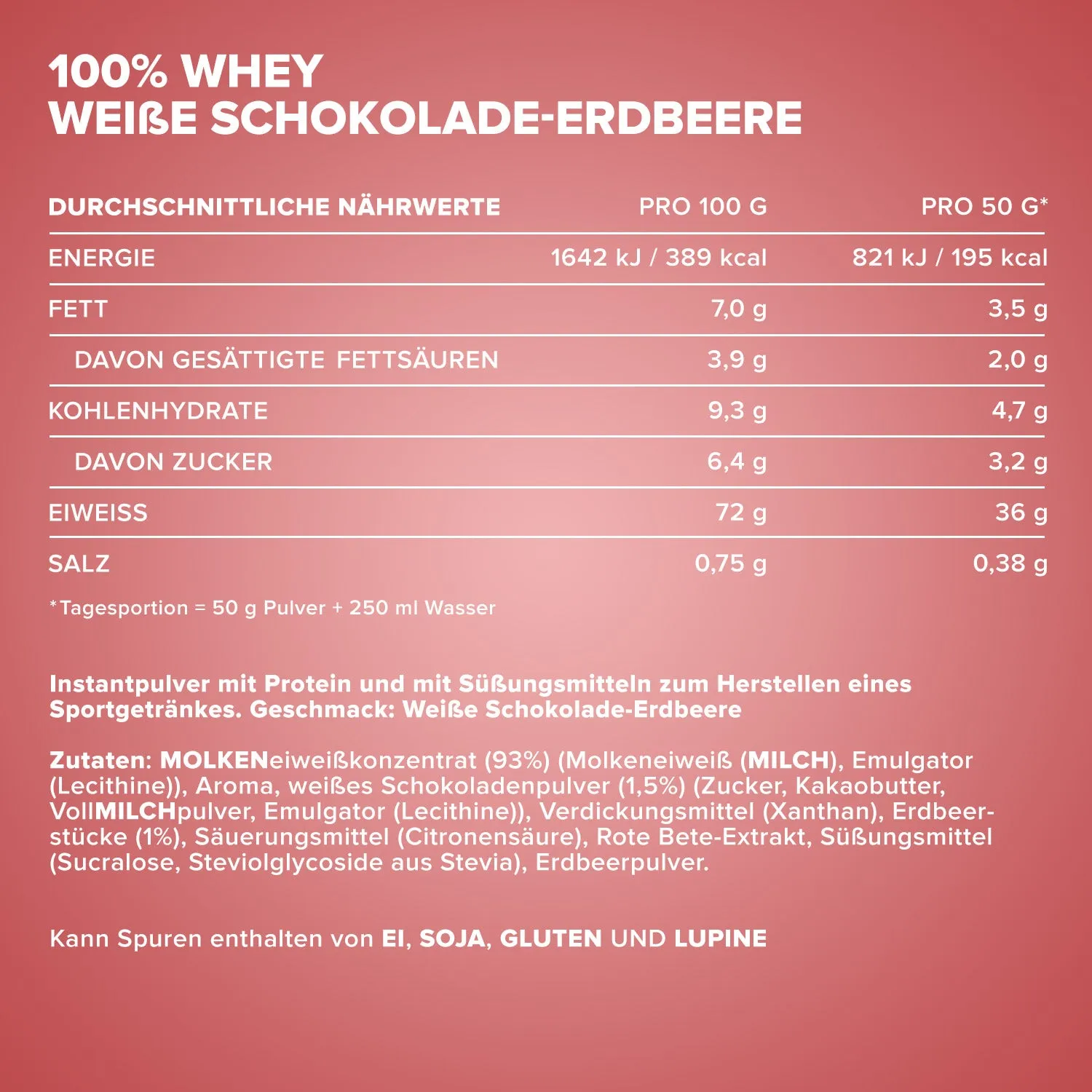 IronMaxx 100% Whey Proteinpulver 2350g Weisse Schoko-Erdbeere zuckerfrei