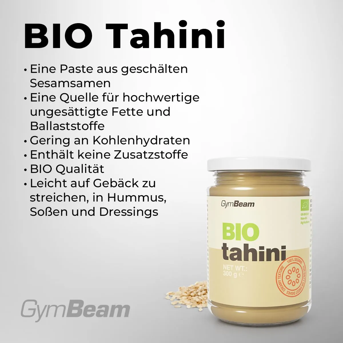 GymBeam BIO Tahini Sesampaste aus Sesam 300g cremig