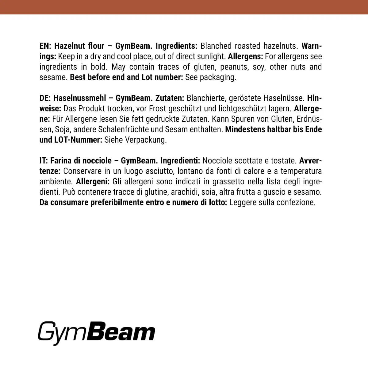 GymBeam Haselnussmehl glutenfrei 500 g Low-Carb
