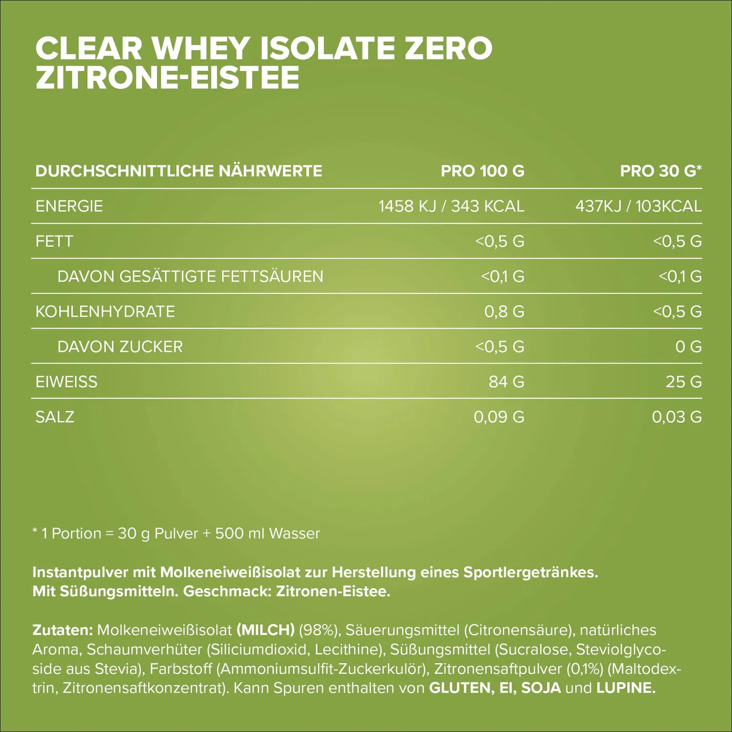 IronMaxx Clear Whey Isolate ZERO Pulver 400g Less Sweet Lemon
