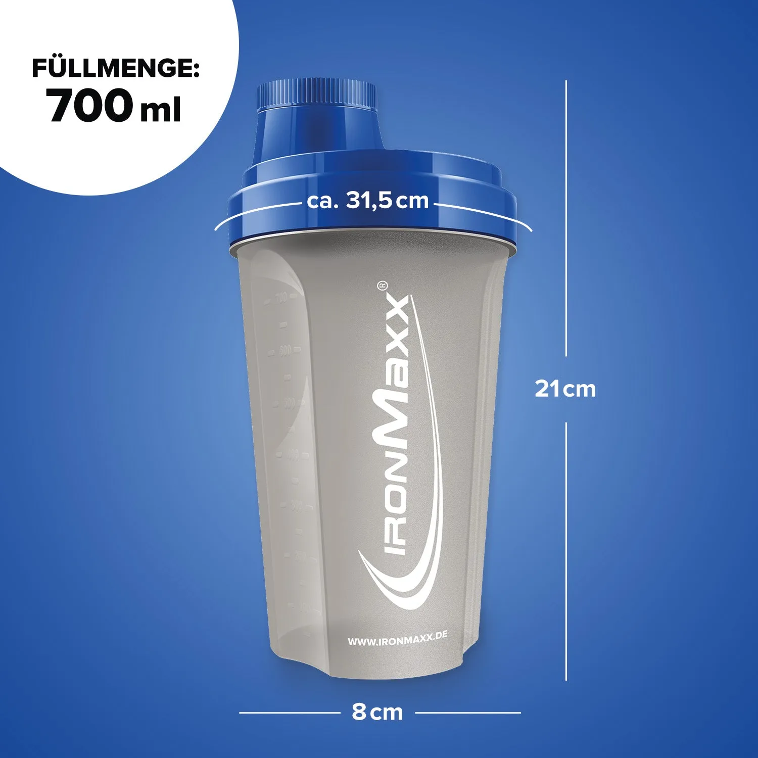IronMaxx Shaker Transparent-Blau 700ml BPA-frei mit Sieb