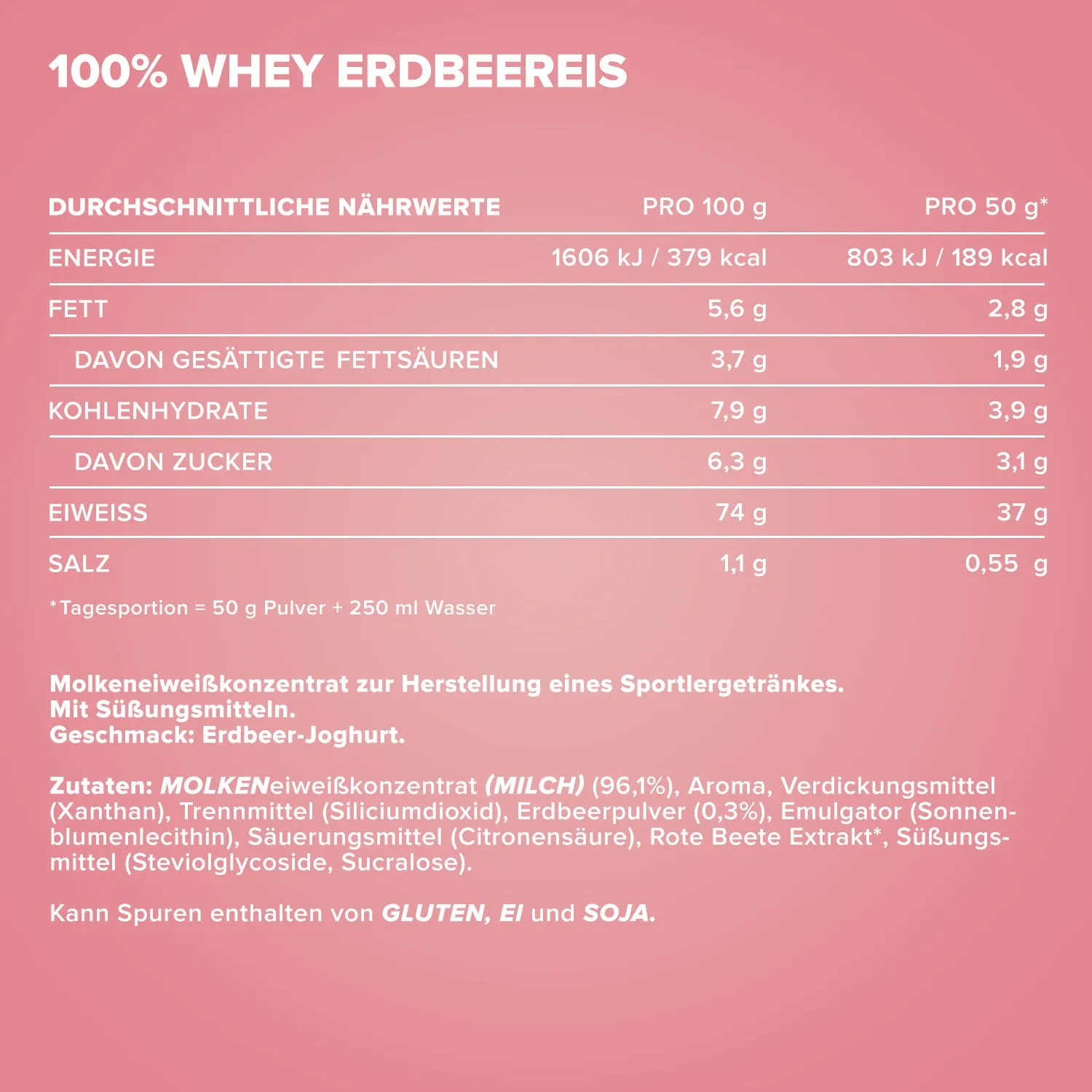 IronMaxx 100% Whey Protein Strawberry Pulver 500 g 80% Eiweiß