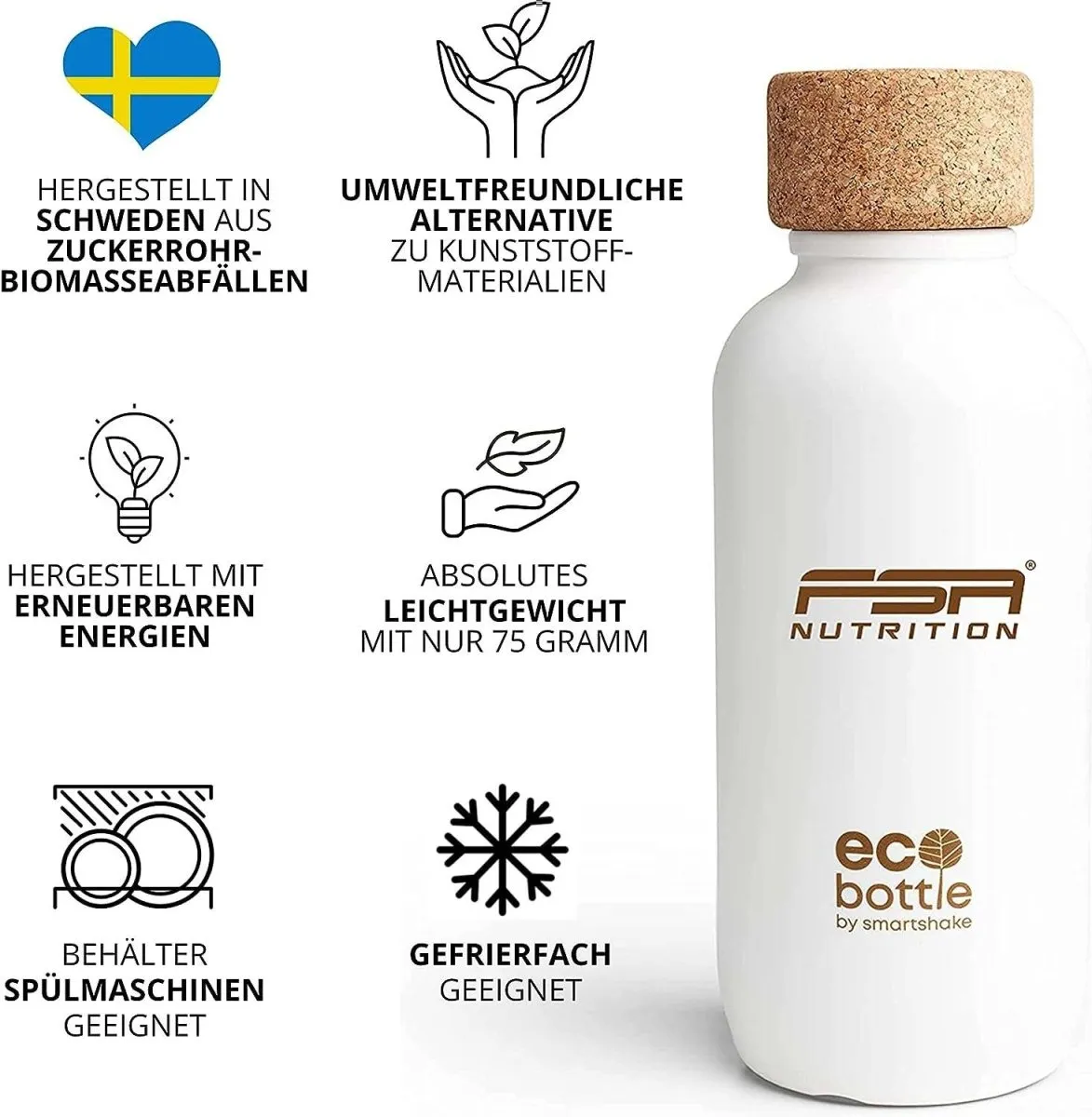 FSA Nutrition EcoBottle Shaker Grau für Proteinshakes