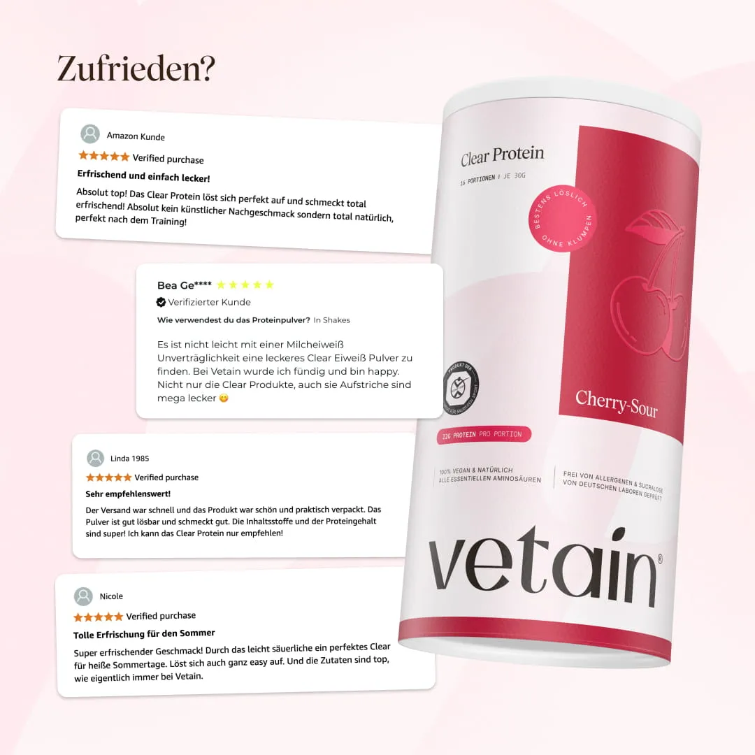 Vetain Clear Protein Cherry Sour 480g vegan erfrischend