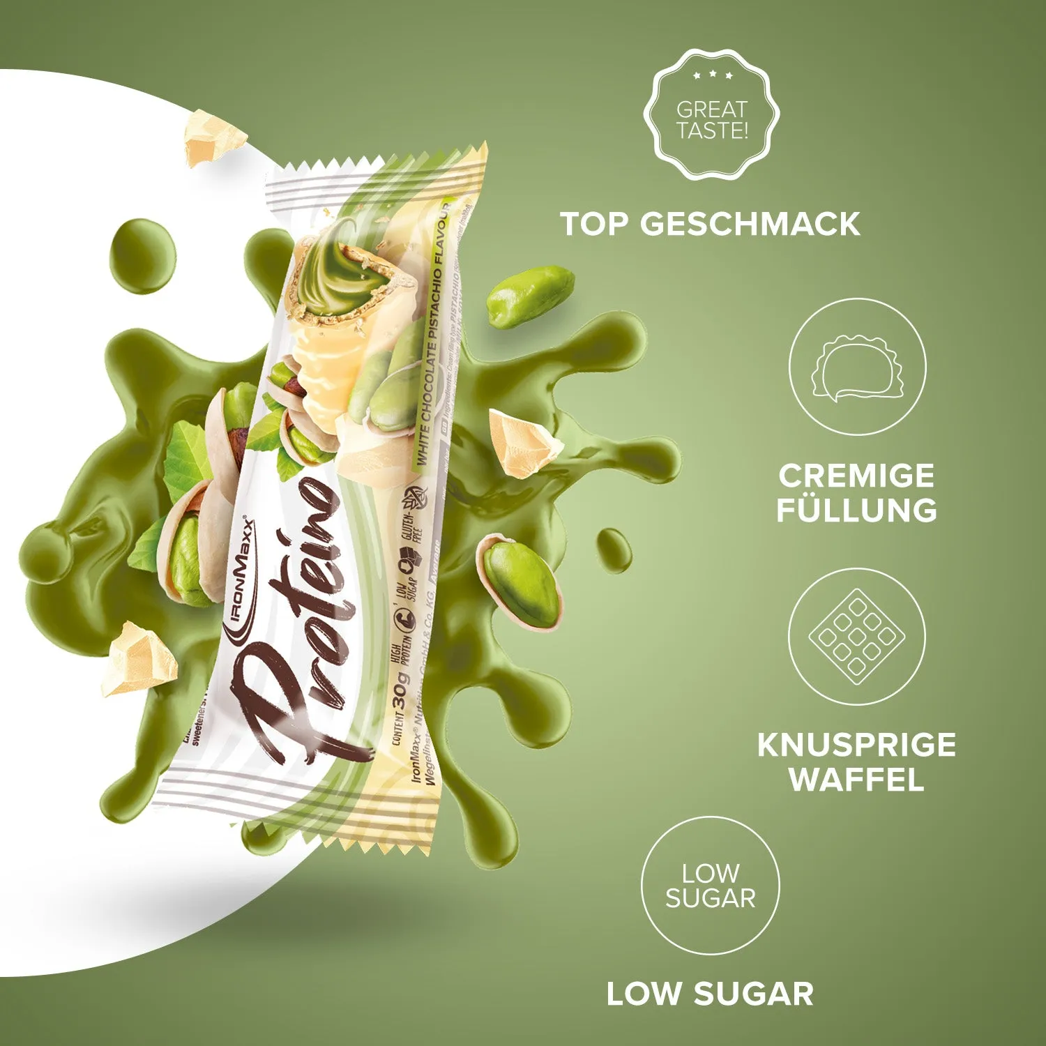 IronMaxx Proteino Riegel 12x30g White Chocolate Pistachio
