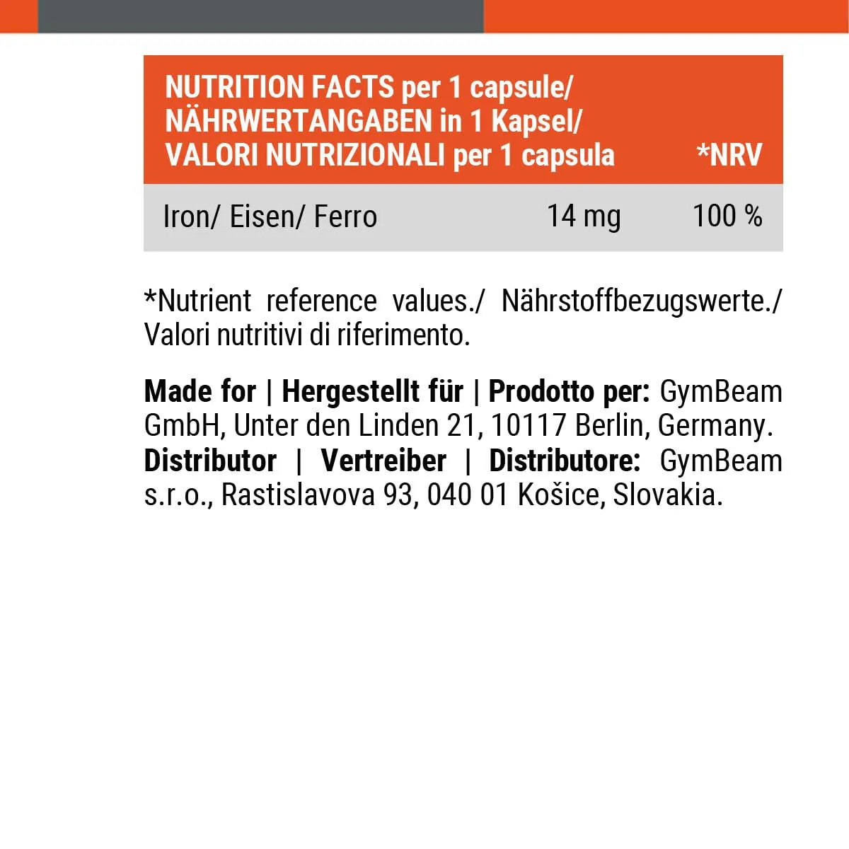 GymBeam Eisen Tabletten 120 Caps hochdosiert vegan