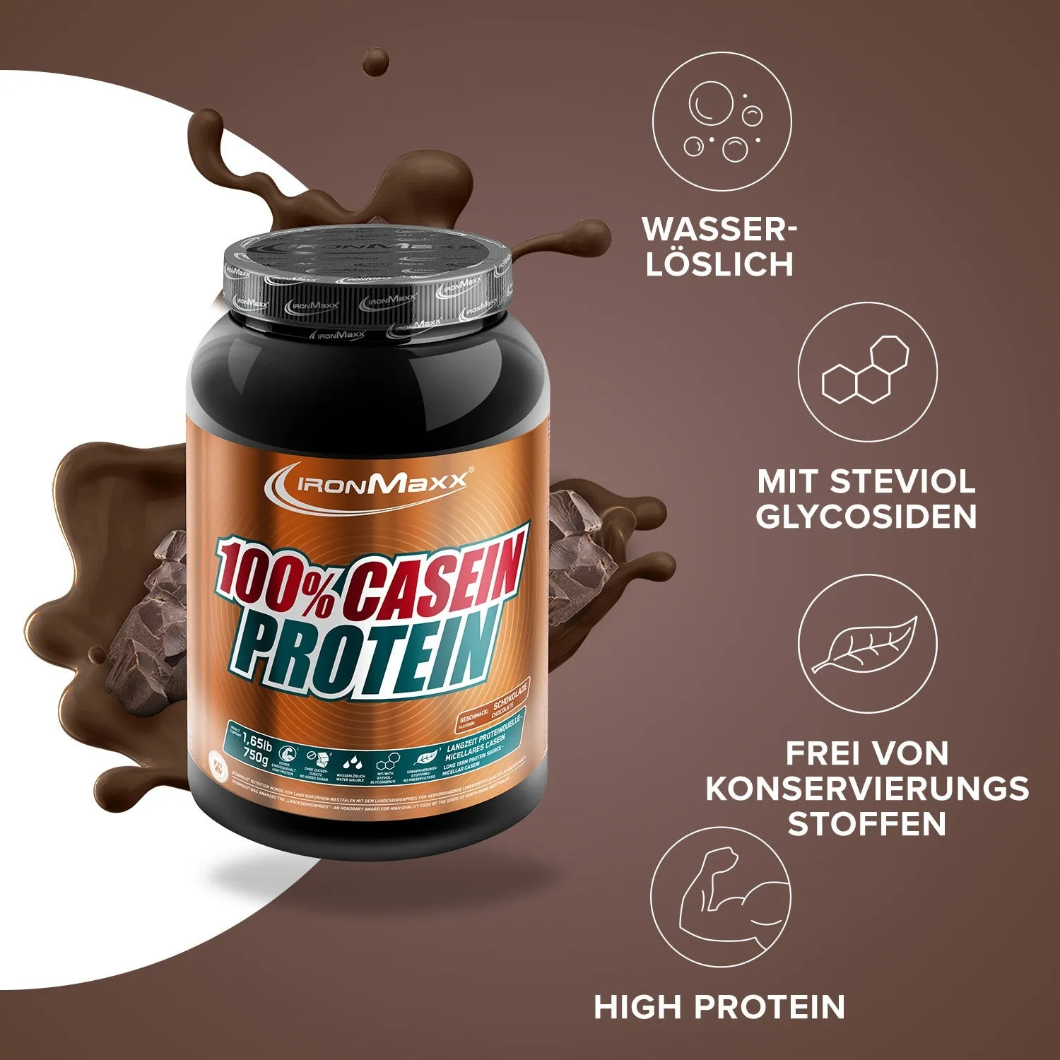 IronMaxx 100% Casein Proteinpulver Schokolade 750g low sugar