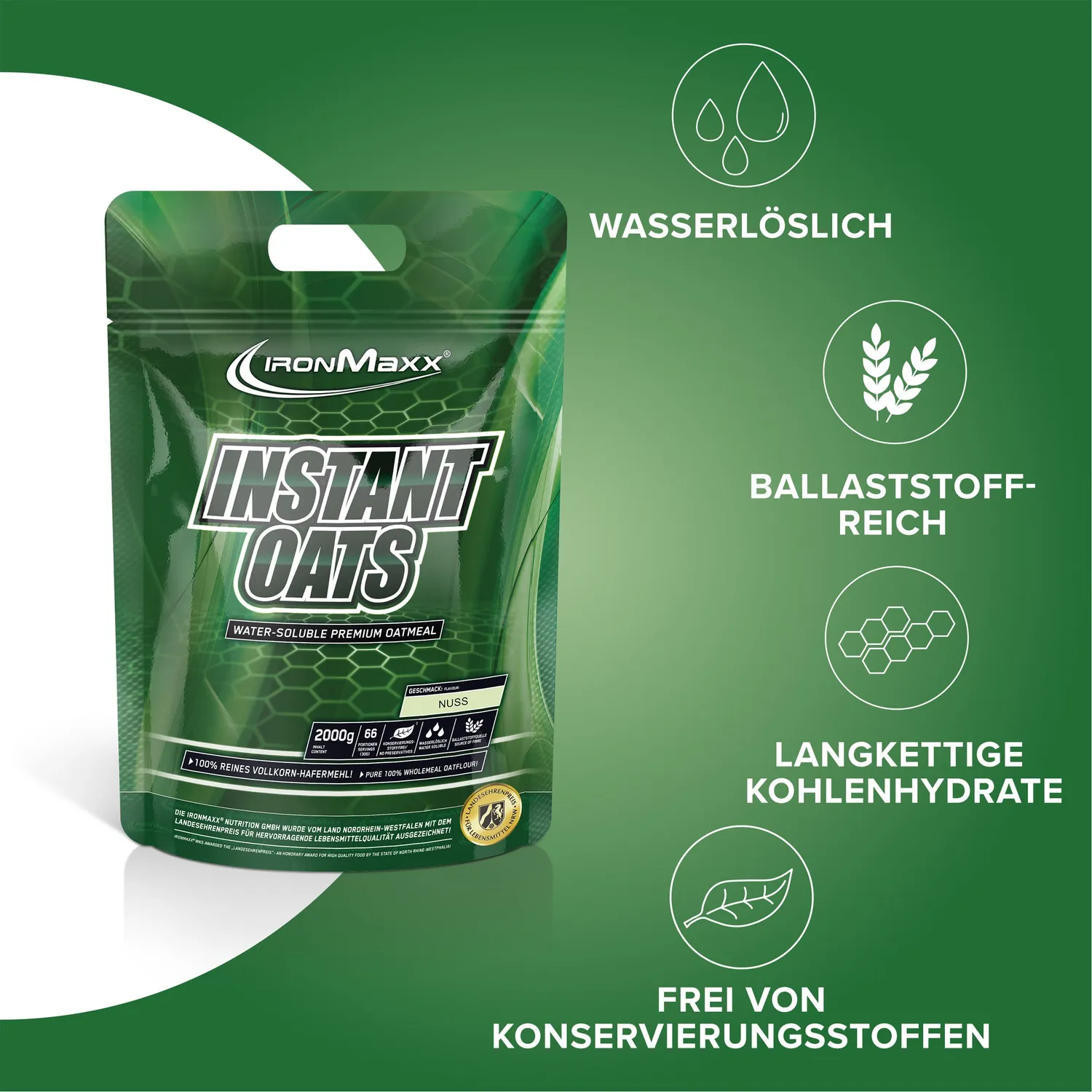 IronMaxx Instant Oats Hafermehl Nuss 2000g vegan