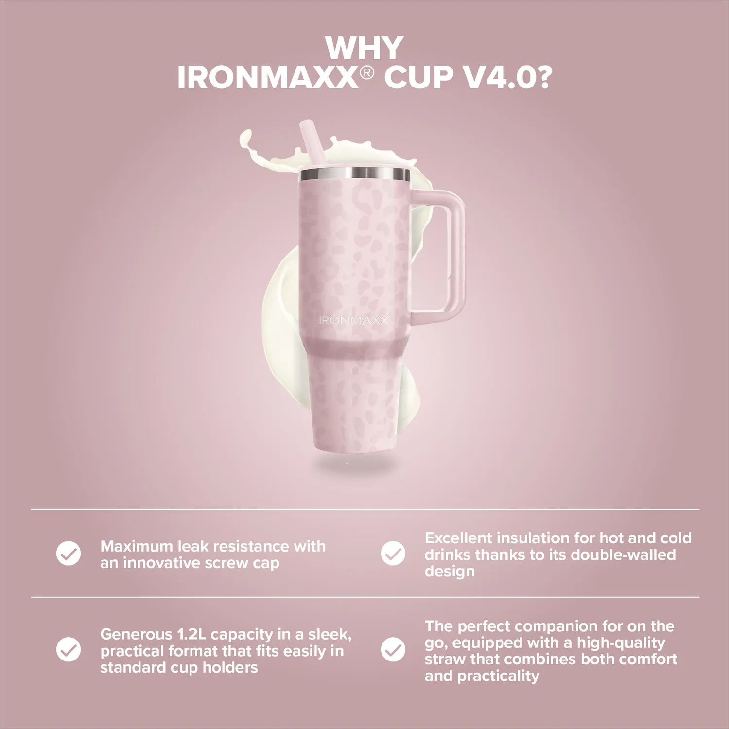 IronMaxx Cup V4.0 Becher 1200ml Leo-Style Rose