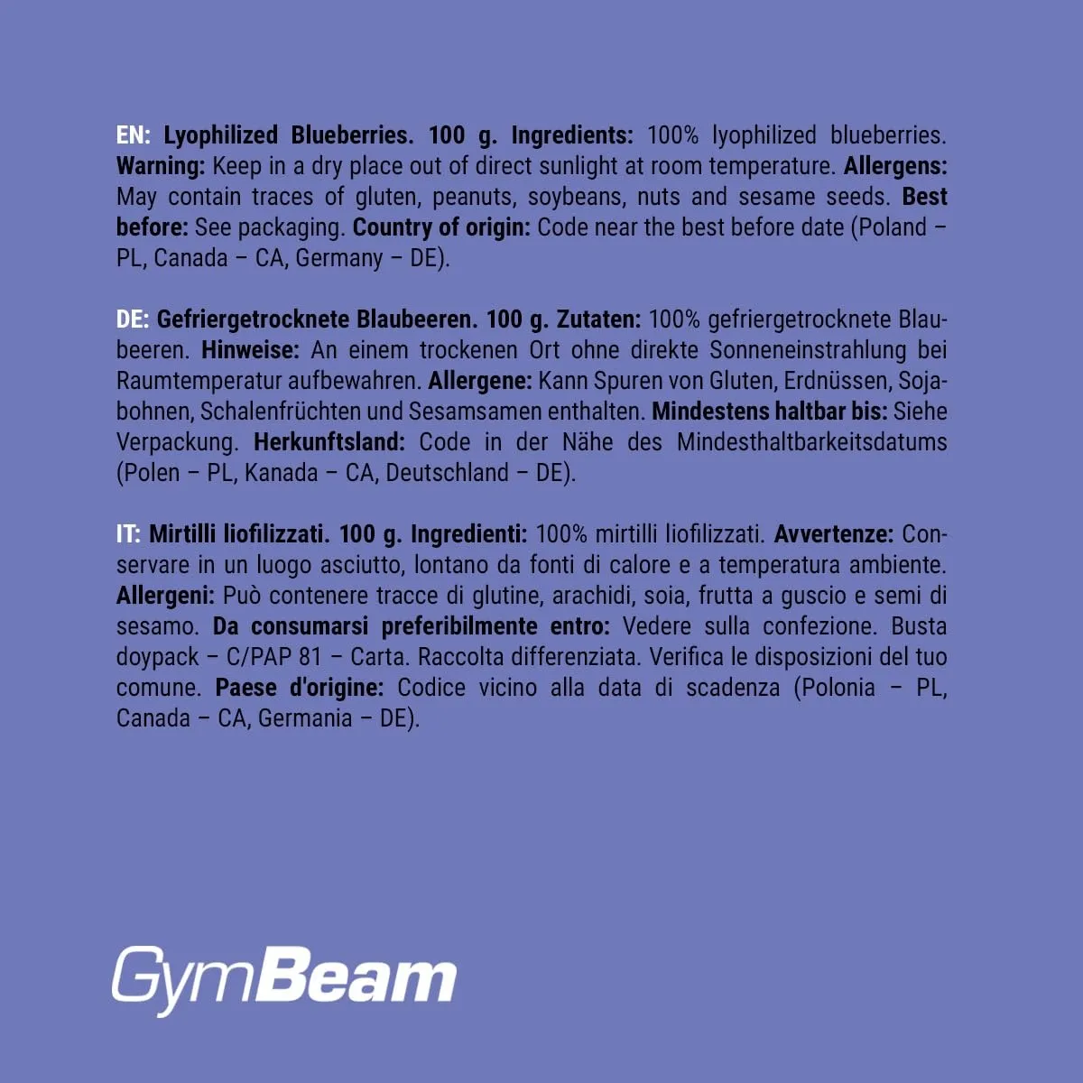 GymBeam Heidelbeeren gefriergetrocknet 100 g zuckerfrei