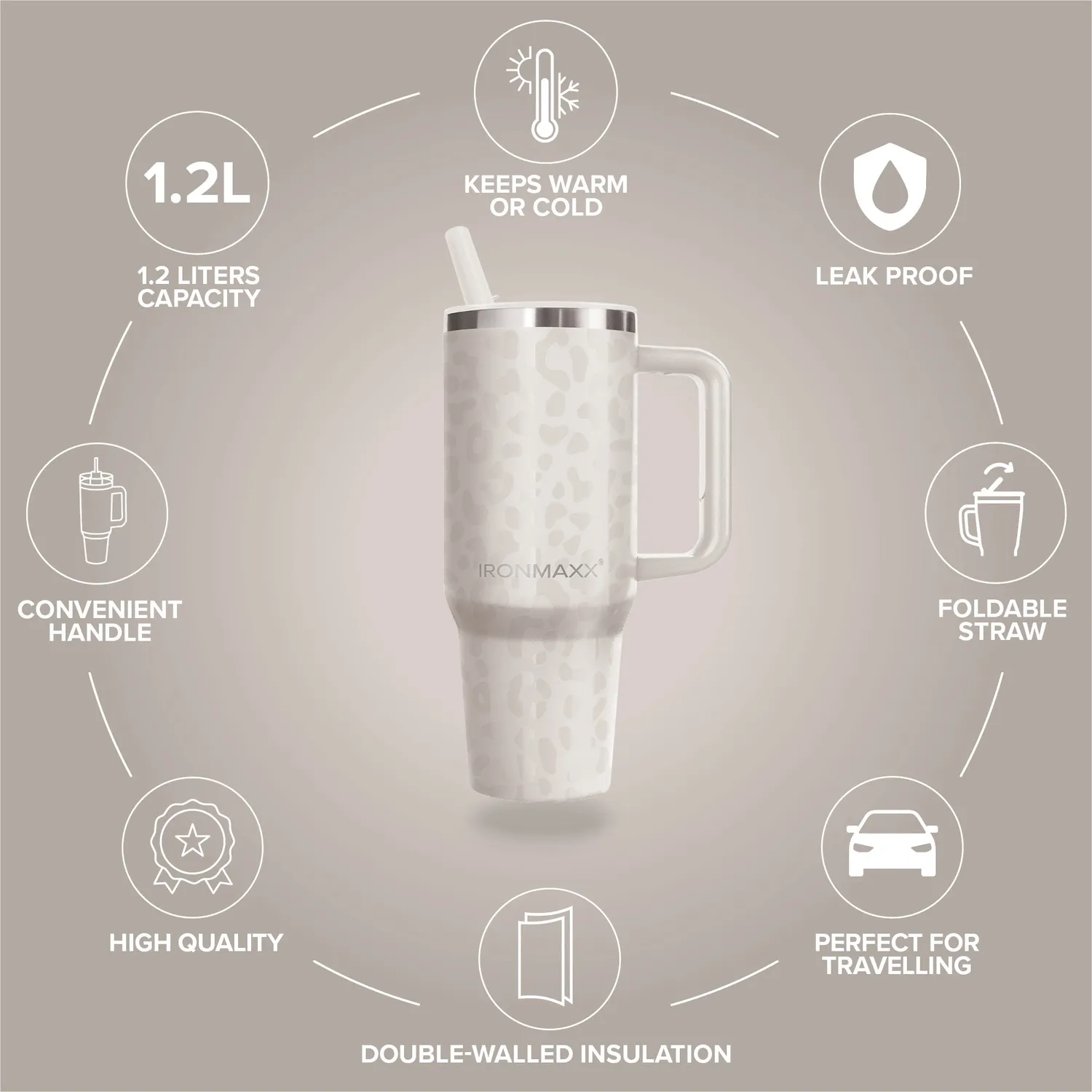 IronMaxx Cup V4.0 Trinkbecher 1200ml Leo-Style Ivory
