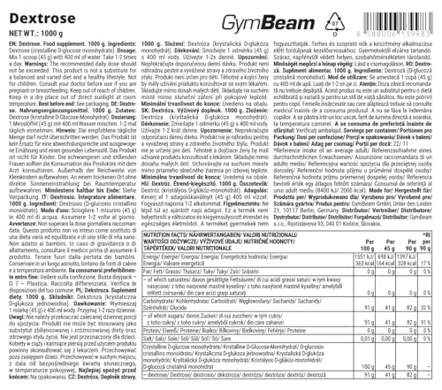 GymBeam Dextrose Pulver Traubenzucker 1000 g vegan