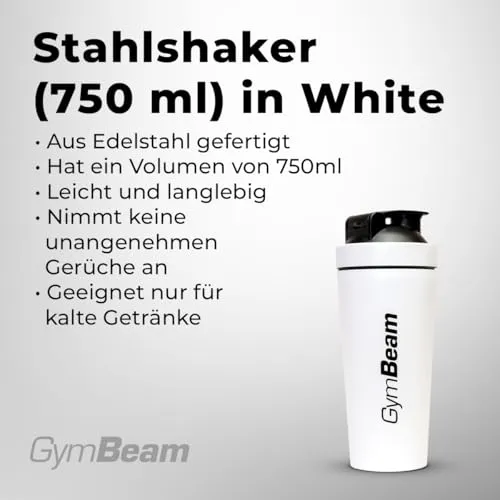 GymBeam Edelstahl Protein Shaker 750ml Weiß auslaufsicher