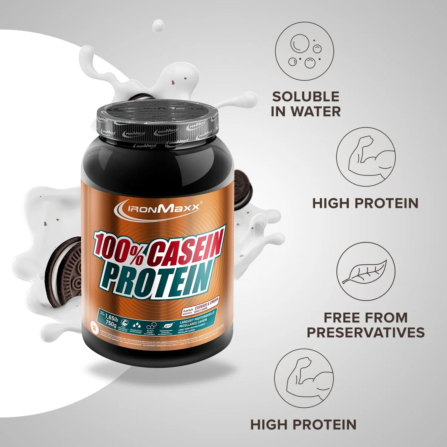 IronMaxx 100% Casein Protein Pulver 750g Cookies Cream