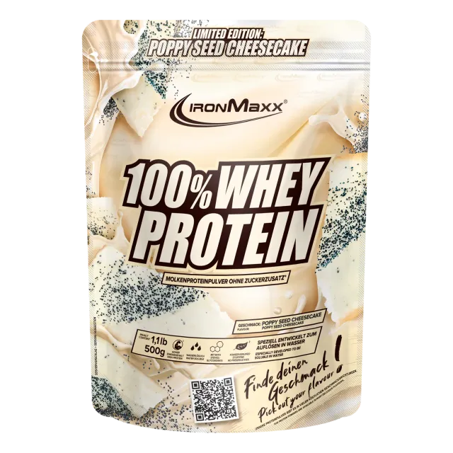 IronMaxx 100% Whey Proteinpulver 500g Mohn-Cheesecake zuckerfrei
