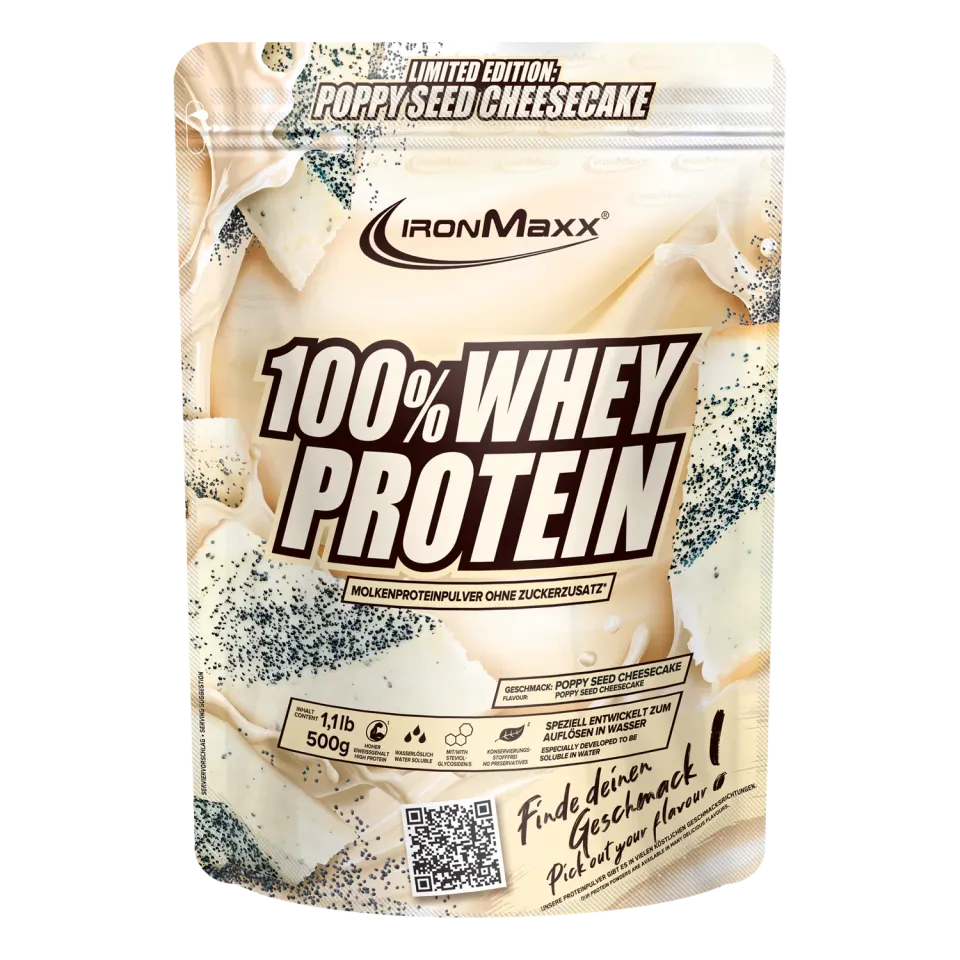 IronMaxx 100% Whey Proteinpulver 500g Mohn-Cheesecake zuckerfrei