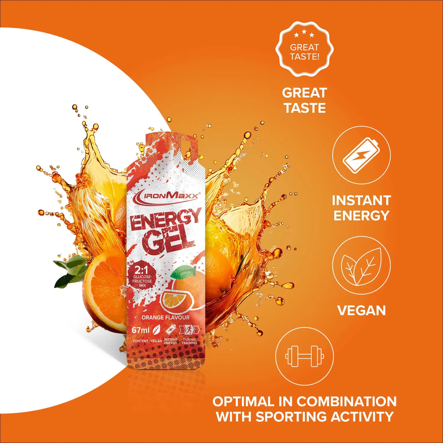IronMaxx Hydro Energy Gel Orange 24x67ml kohlenhydratreich