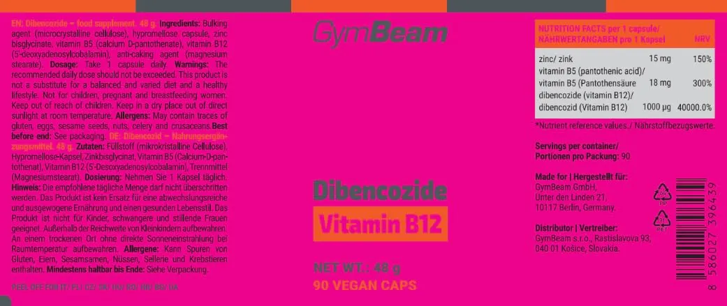 GymBeam B12 Zink Kapseln 90 Stück vegan