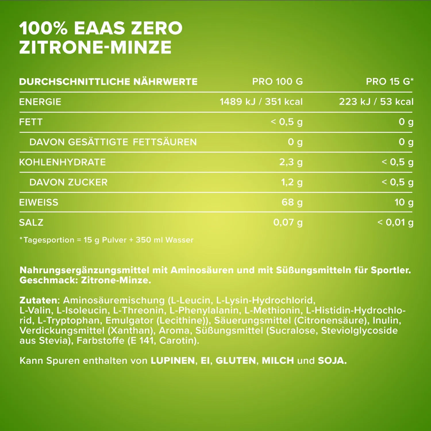 IronMaxx 100% EAAs Zero Pulver 500g Lemon-Minze