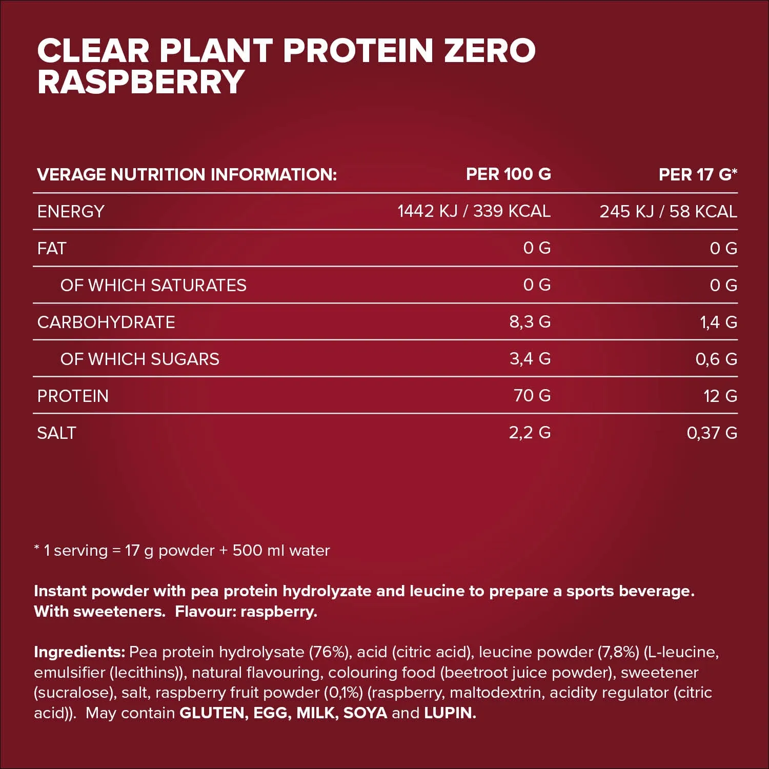 IronMaxx Clear Plant Protein Zero Proteinpulver Himbeere 400g vegan