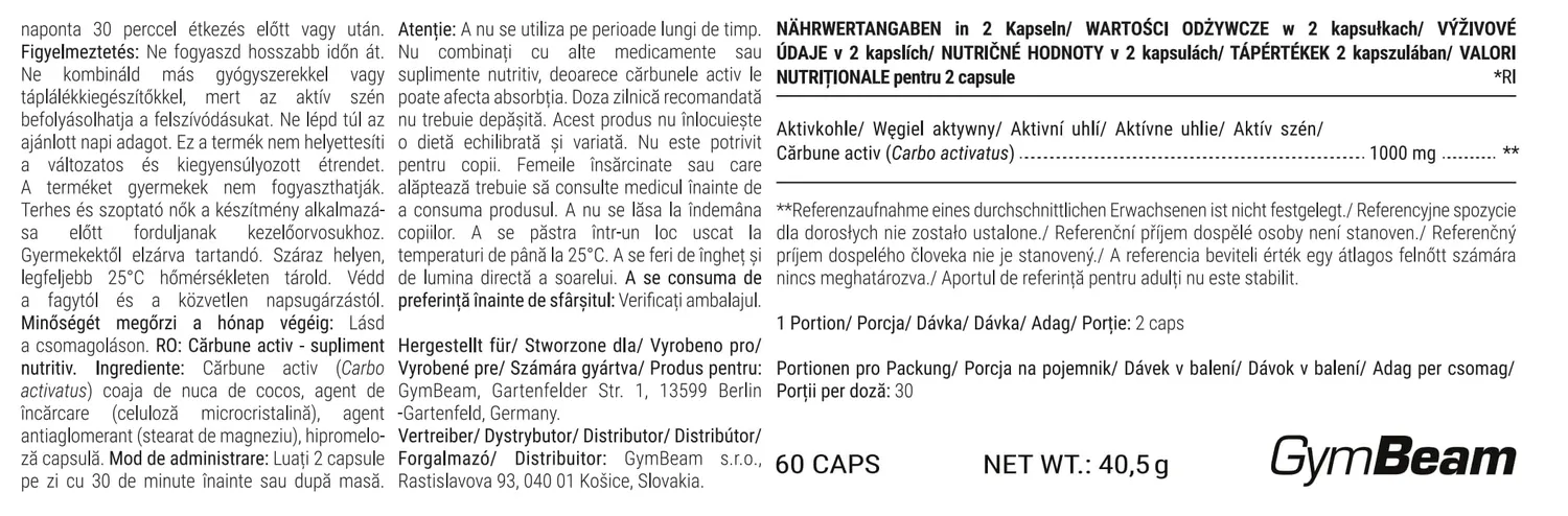 GymBeam Aktivkohle Kapseln 100 Kapseln vegan